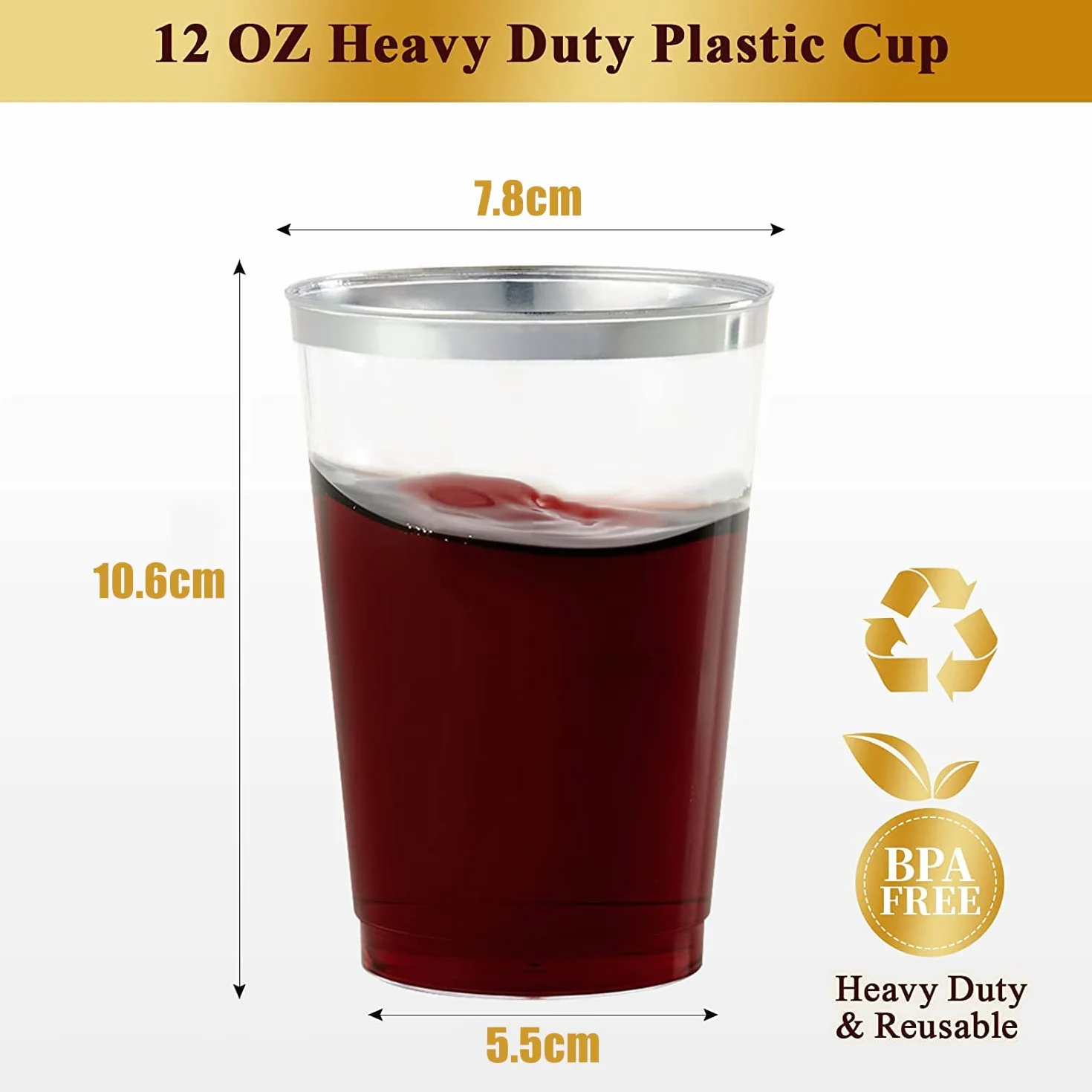 LATERN 50 sztuk plastikowych kubków 360 ml, wielokrotnego użytku, eleganckie kieliszki do wina