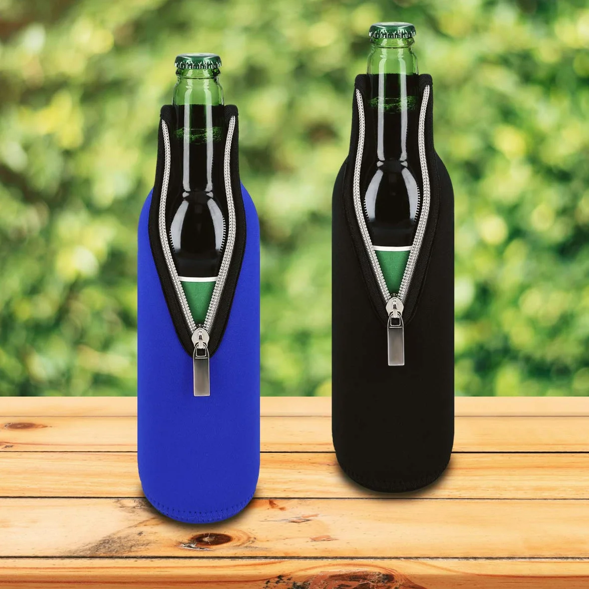 kwmobile 2 x 330-500 ml butelka chłodząca do butelek – do piwa i innych napojów – z izolowanego neoprenu – chłodnica w kolorze czarno-niebieskim