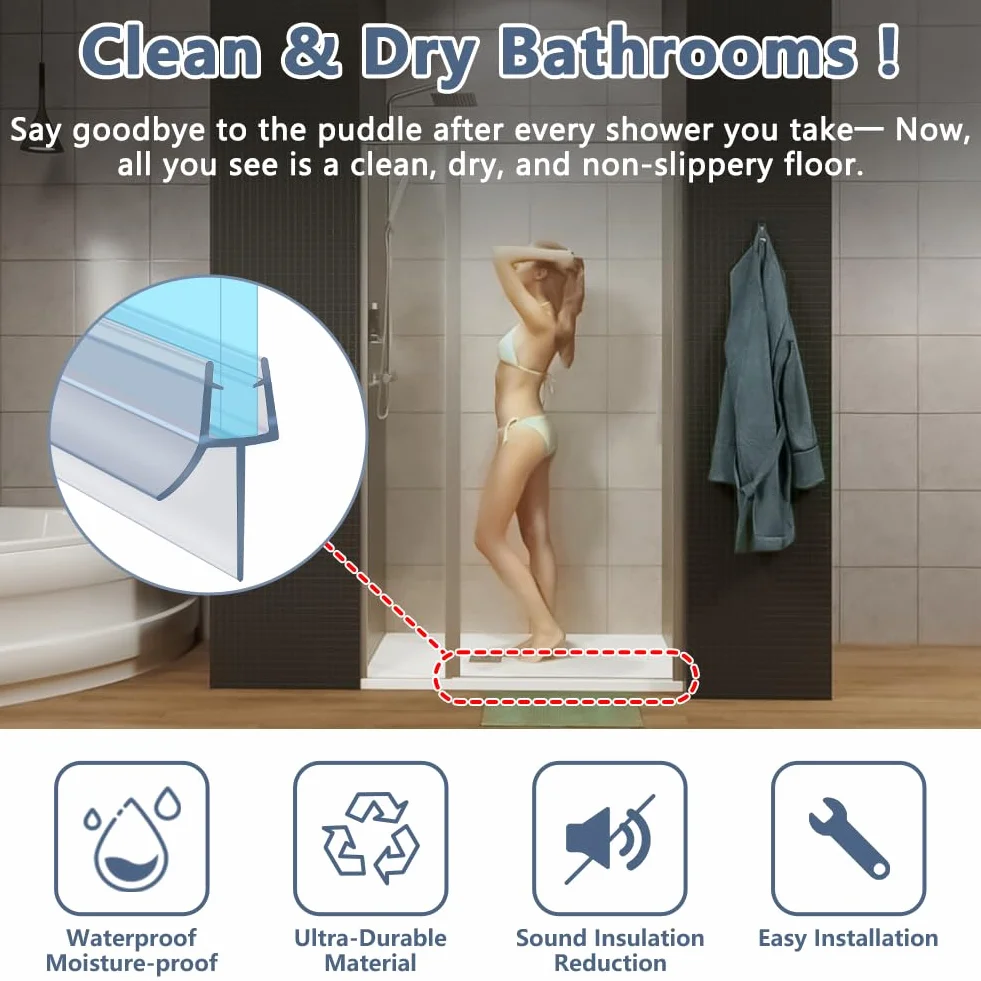 FLINTRONIC - Drzwi szklane do kabiny prysznicowej - pasy zatrzymujące wodę, styl B (4-6 mm miękka krawędź 17), 40 cm, 2 sztuki