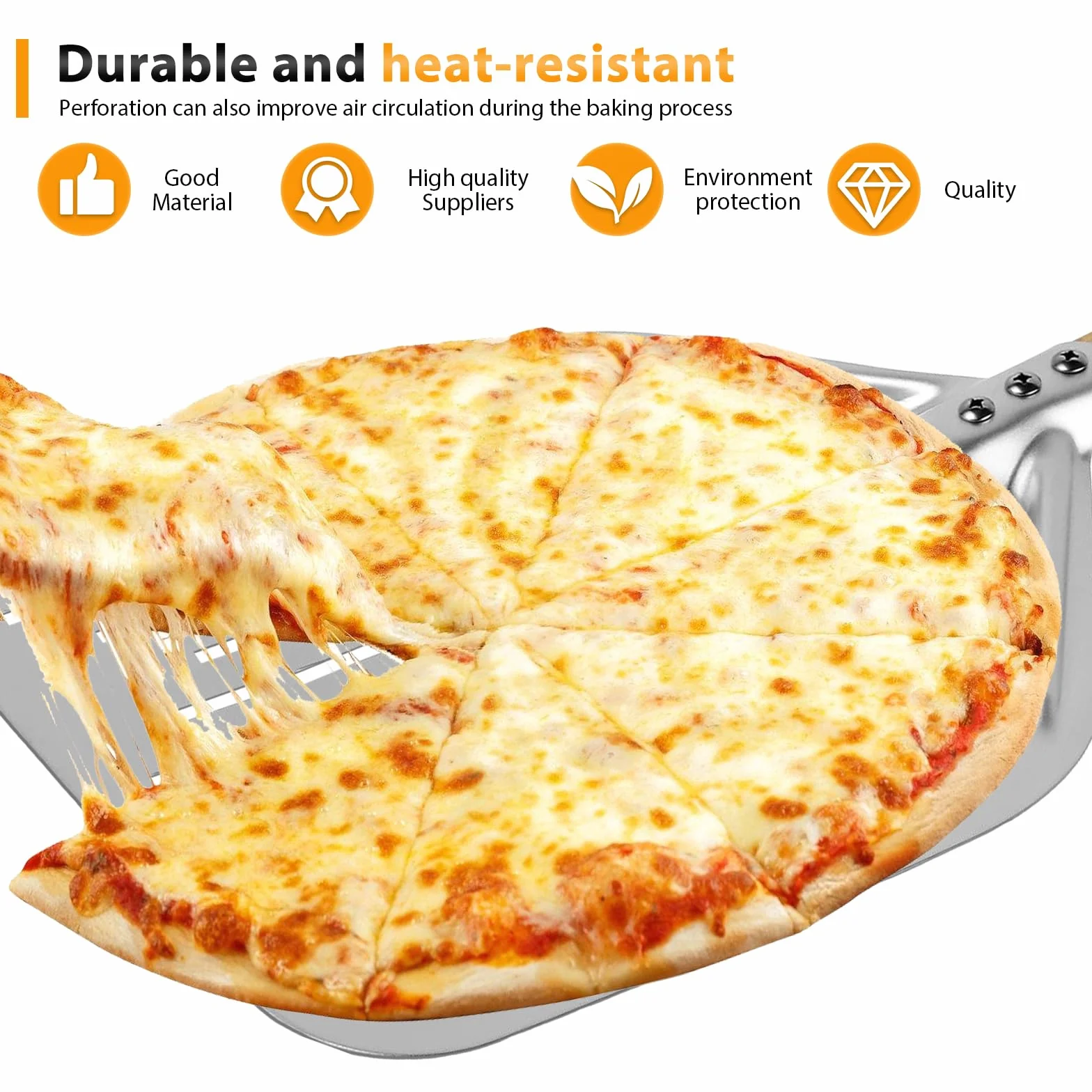 HOMURY Perforowana łopatka do pizzy 30 cm ze zdejmowanym uchwytem z twardego anodowanego aluminium