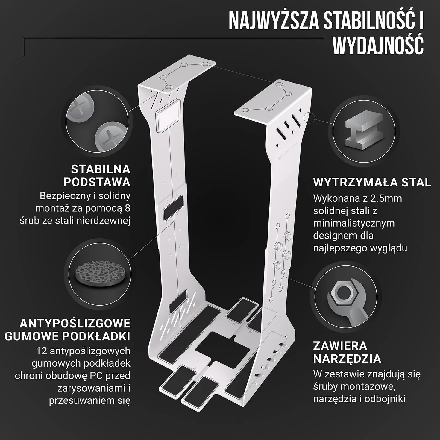 Uchwyt do komputera pod biurko – uchwyt pod biurko do dużych obciążeń – nośność do 35 kg – regulowany uchwyt na komputer (biały)