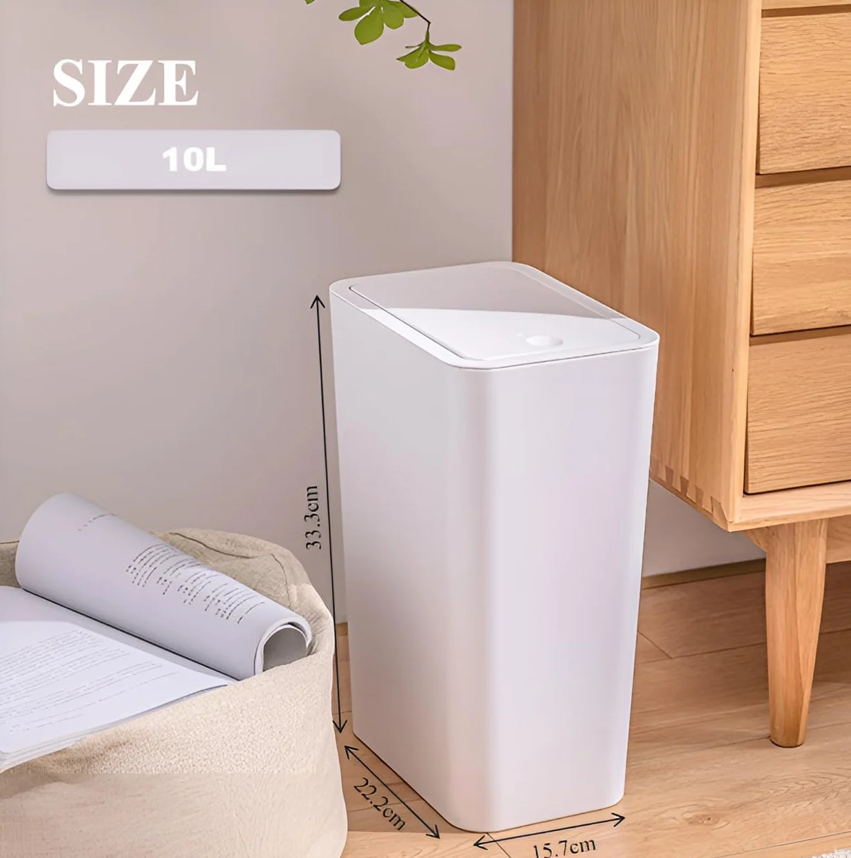 Kongming Kosz na śmieci łazienkowy z prasą, wąski kosz do kuchni, 10 l, bezzapachowy, dla biura, salonu, sypialni, WC, 2 szt., biały