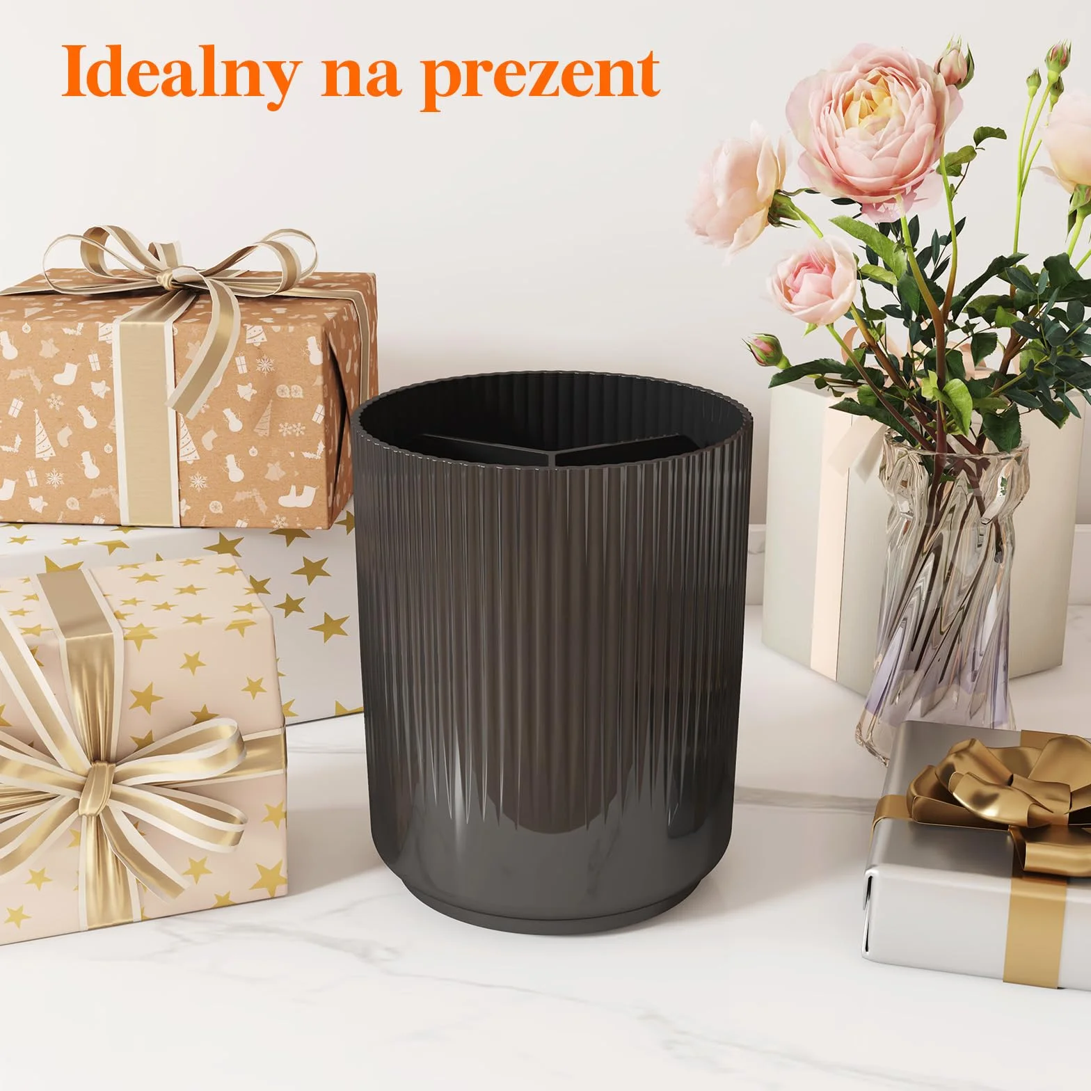 Lifewit Uchwyt na przybory do przechowywania w kuchni, pojemnik na sztućce z antypoślizgową obrotową podstawą, duża 3-komorowa plastikowa łyżka, szpatułka, sztućce, organizer na sztućce z suchym