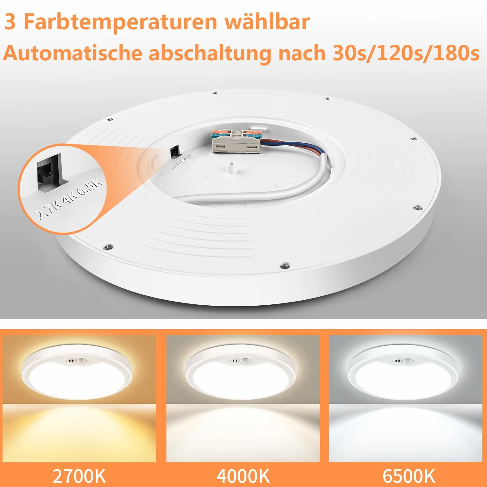 Oumida lampa sufitowa LED z czujnikiem ruchu, 18 W, lampa sufitowa z czujnikiem ruchu do wnętrz, okrągłe światło z czujnikiem ruchu do sypialni, korytarza, kuchni, łazienki, balkonu, piwnicy, garażu