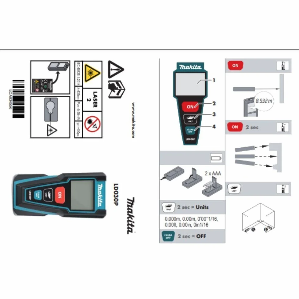 Makita LD030P Dalmierz Laserowy, Niebieski/Czarny, 30 m
