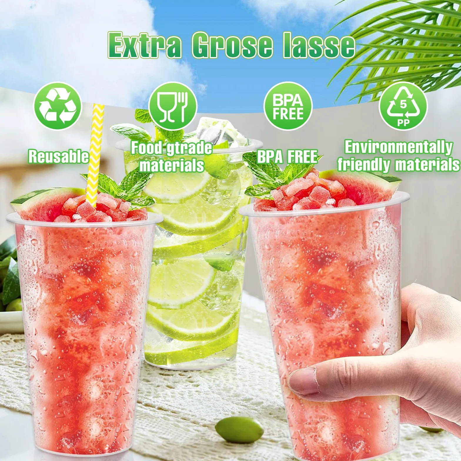 50 sztuk plastikowych kubków, wielokrotnego użytku, 360 ml, matowe kubki plastikowe, zestaw na imprezy z napojami, urodziny, wesele, Boże Narodzenie (500 ml)