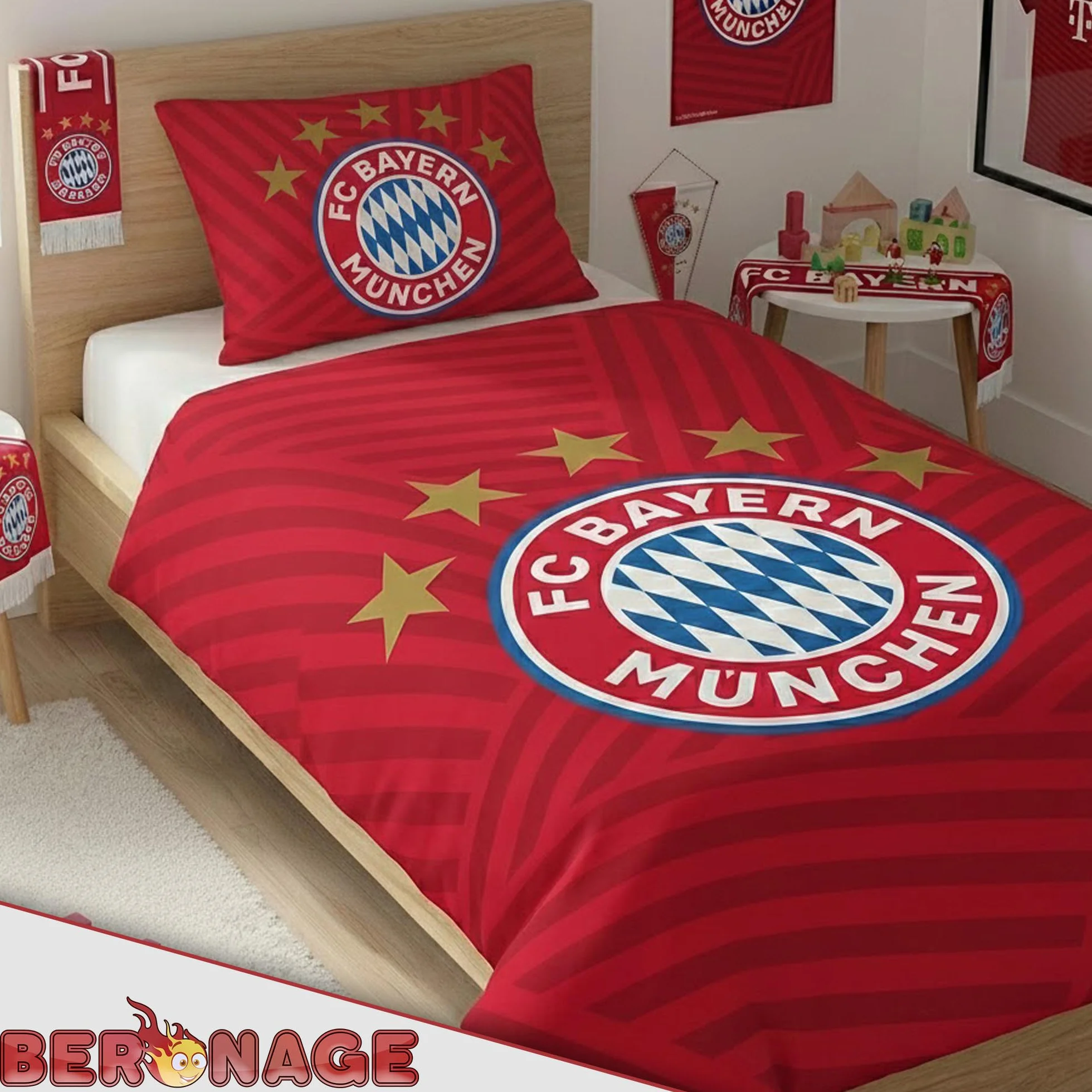 FC Bayern München Pościel Player czerwona 135 x 200 cm + 80 x 80 cm 100% bawełna renforcé/linon rekordmeister Mia san Mia Allianz Arena piłka nożna artykuł dla fanów z zamkiem błyskawicznym pomysł na