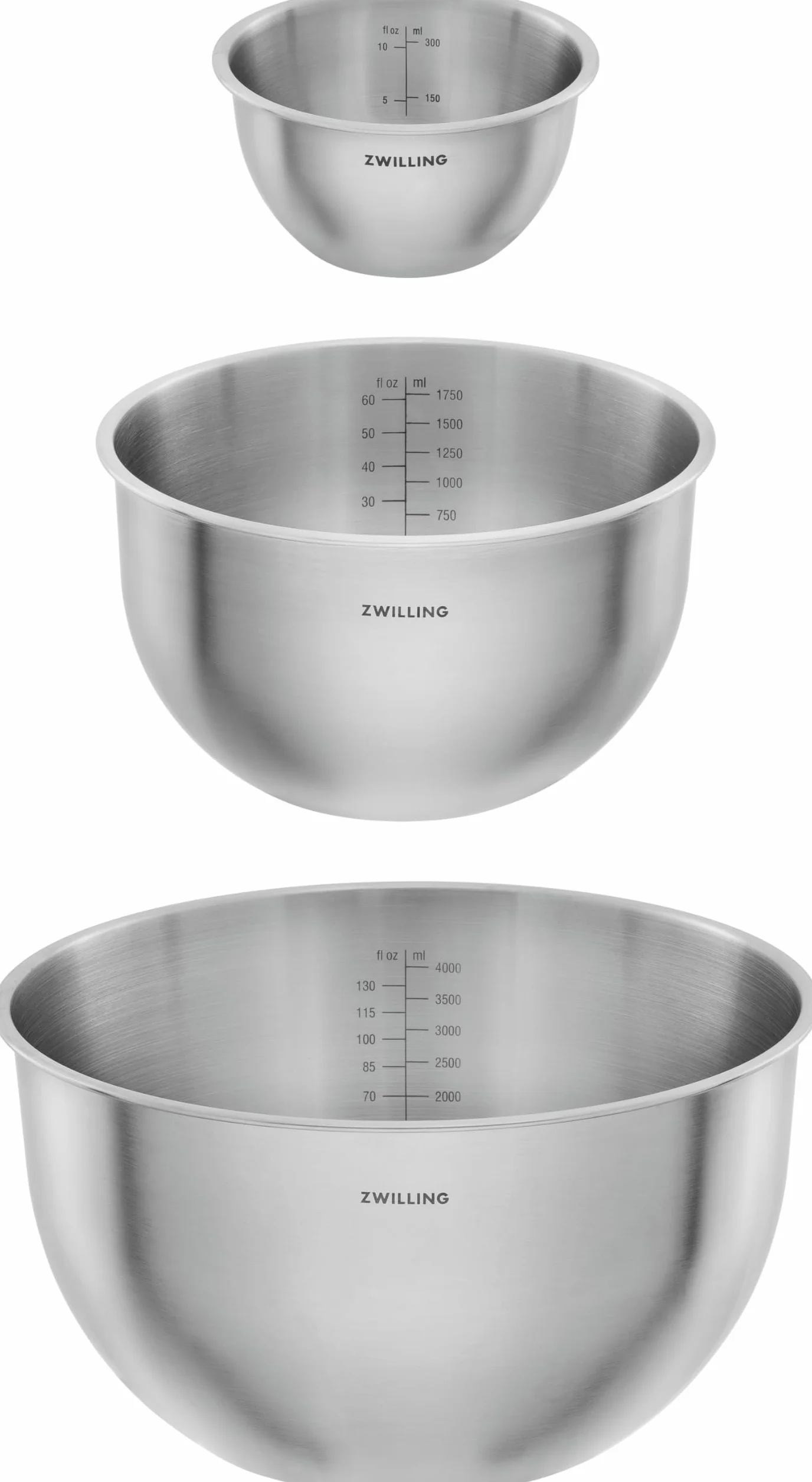 ZWILLING Fresh & Save BOWLS 3-częściowy zestaw misek ze stali nierdzewnej, S-12 cm, M-18 cm, L-24 cm, srebrny