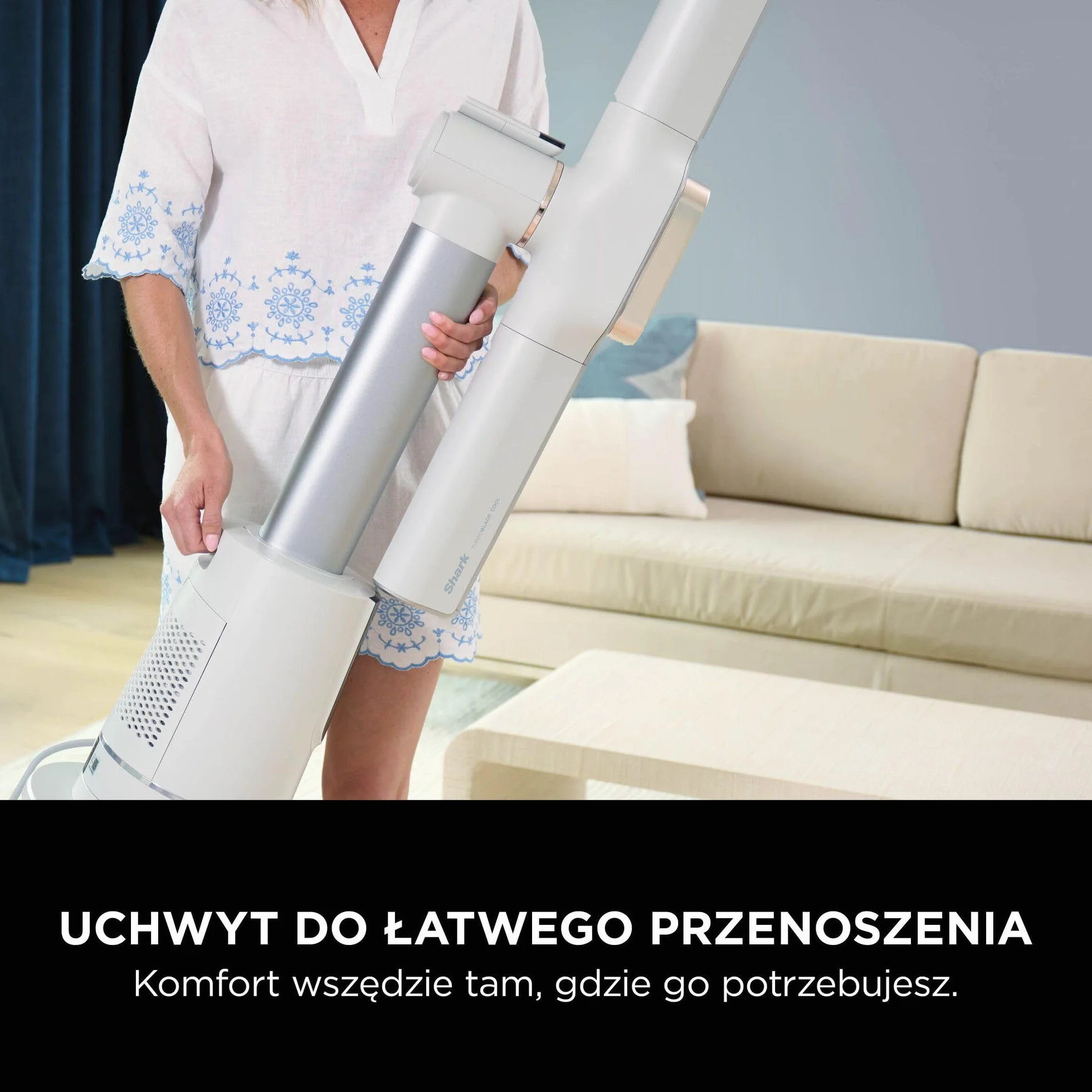 Shark TurboBlade Cool + termowentylator, podwójny wentylator i nagrzewnica, z pilotem zdalnego sterowania, perłowy, TH200EUWH