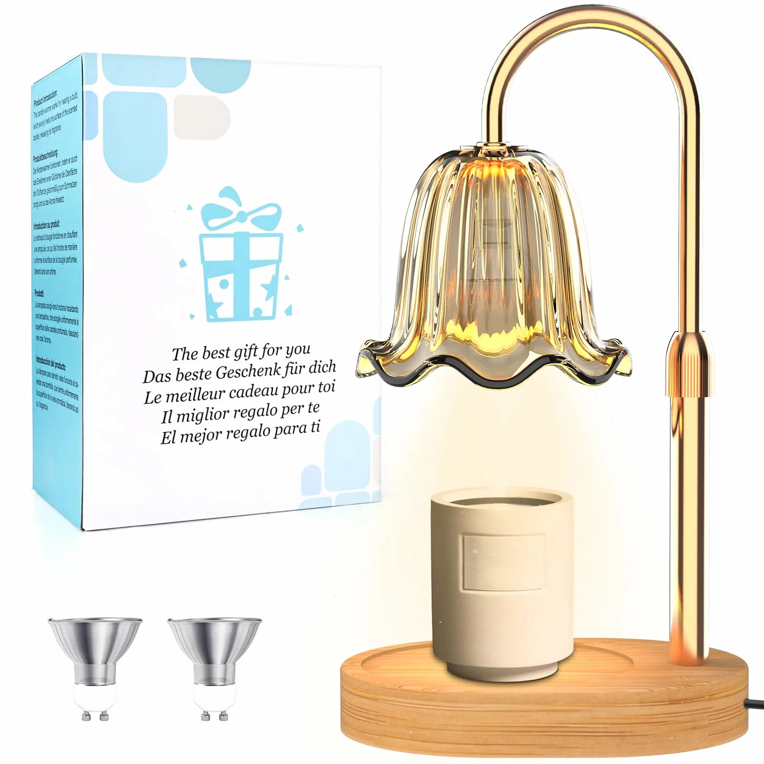 Philorn Podgrzewacz do świec Lampa ze ściemniaczem, timerem i 2 żarówkami, Flower Candle Lamp z regulacją wysokości, Elektryczne światło do podgrzewania świec dla pojemników woskowych, Prezenty