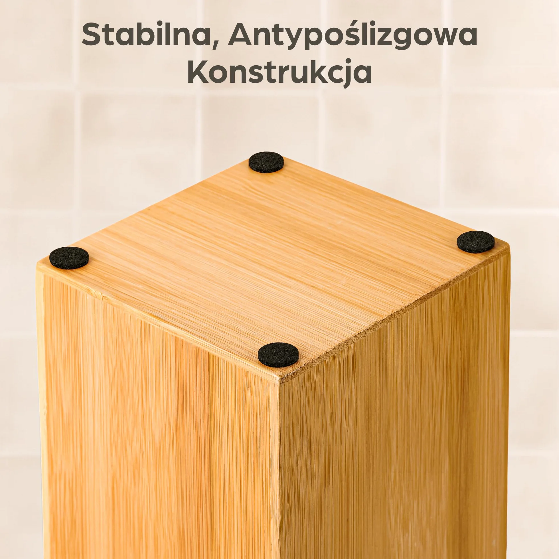 Stojący Uchwyt na Papier Toaletowy Bambus FSC z Magnetyczną Pokrywą 4 Rolki Antypoślizgowy
