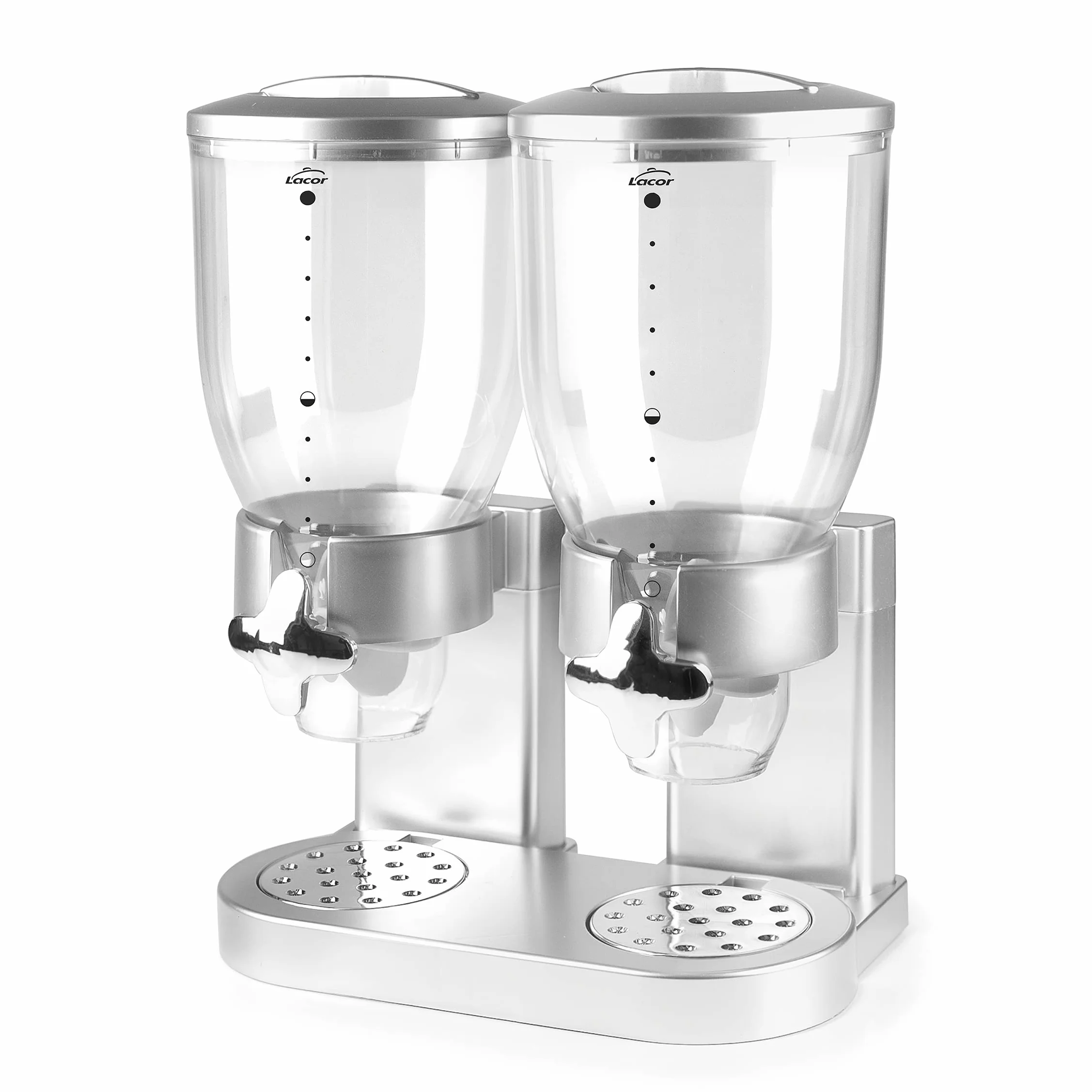 Lacor - 62597 - Dozownik zbóż, suszonych owoców, makaronu i cukierków, podwójny pojemnik, dwa pojemniki 3,5 l, system obrotowy, wolny od BPA, 33x20x42 cm, szary