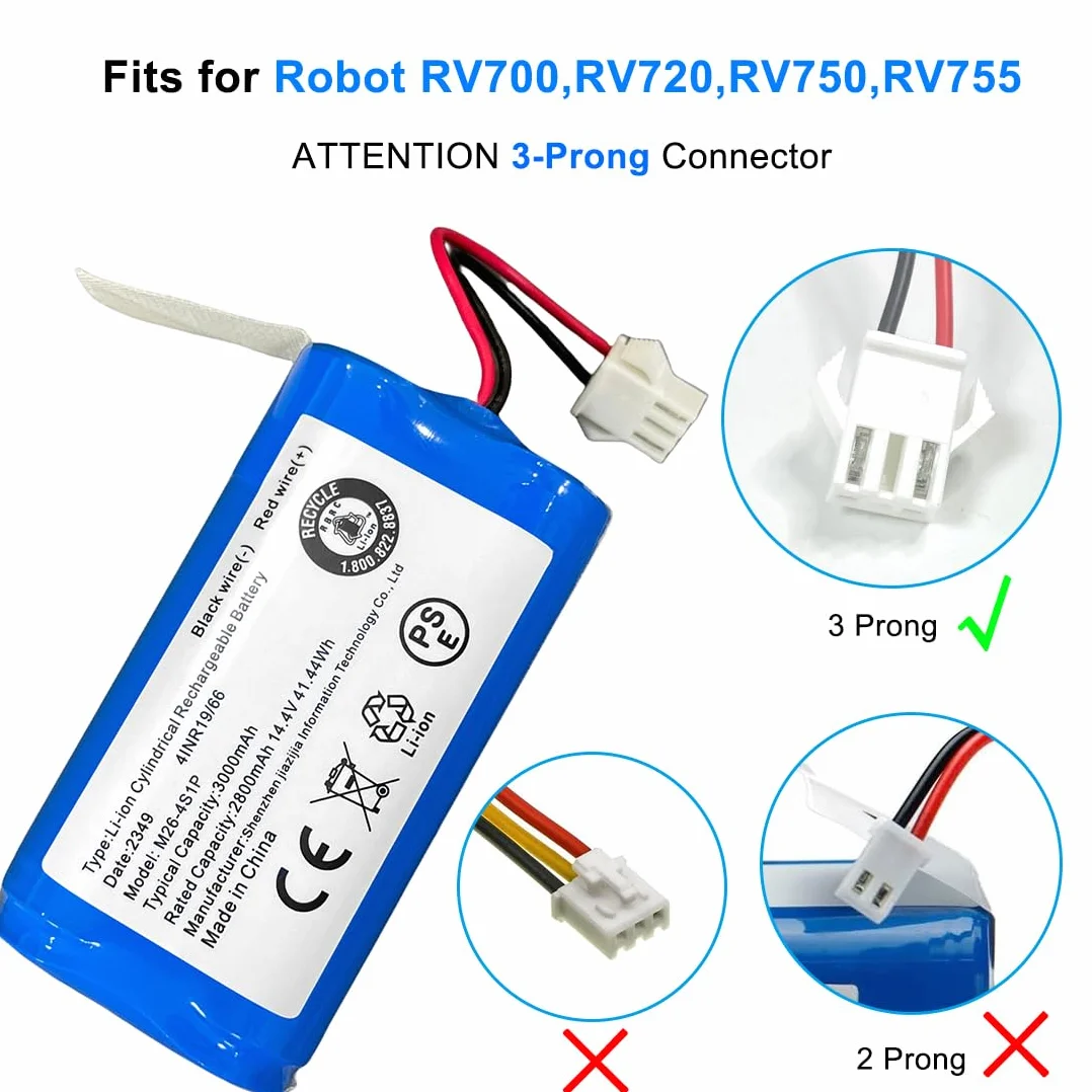 XITAIAN 14,4 V 2800 mAh INR18650 M26-4S1P Li-Ion akumulator zamienny do Shark RV700 RV720 RV725 RV750, Eufy RoboVac 11/11S/11S MAX, Proscenic 850T, Ecovacs DEEBOT N79 N79S RoboVac akumulator (wtyczka