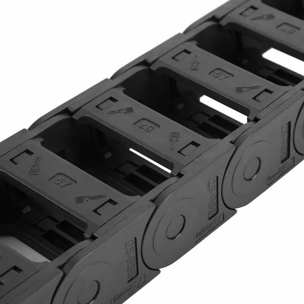 Łańcuch holowniczy o długości 100 cm 25 x 57 mm czarny nylon otwarty po obu stronach e-prowadnik kablowy e-prowadnik grawerki CNC łańcuszek kablowy
