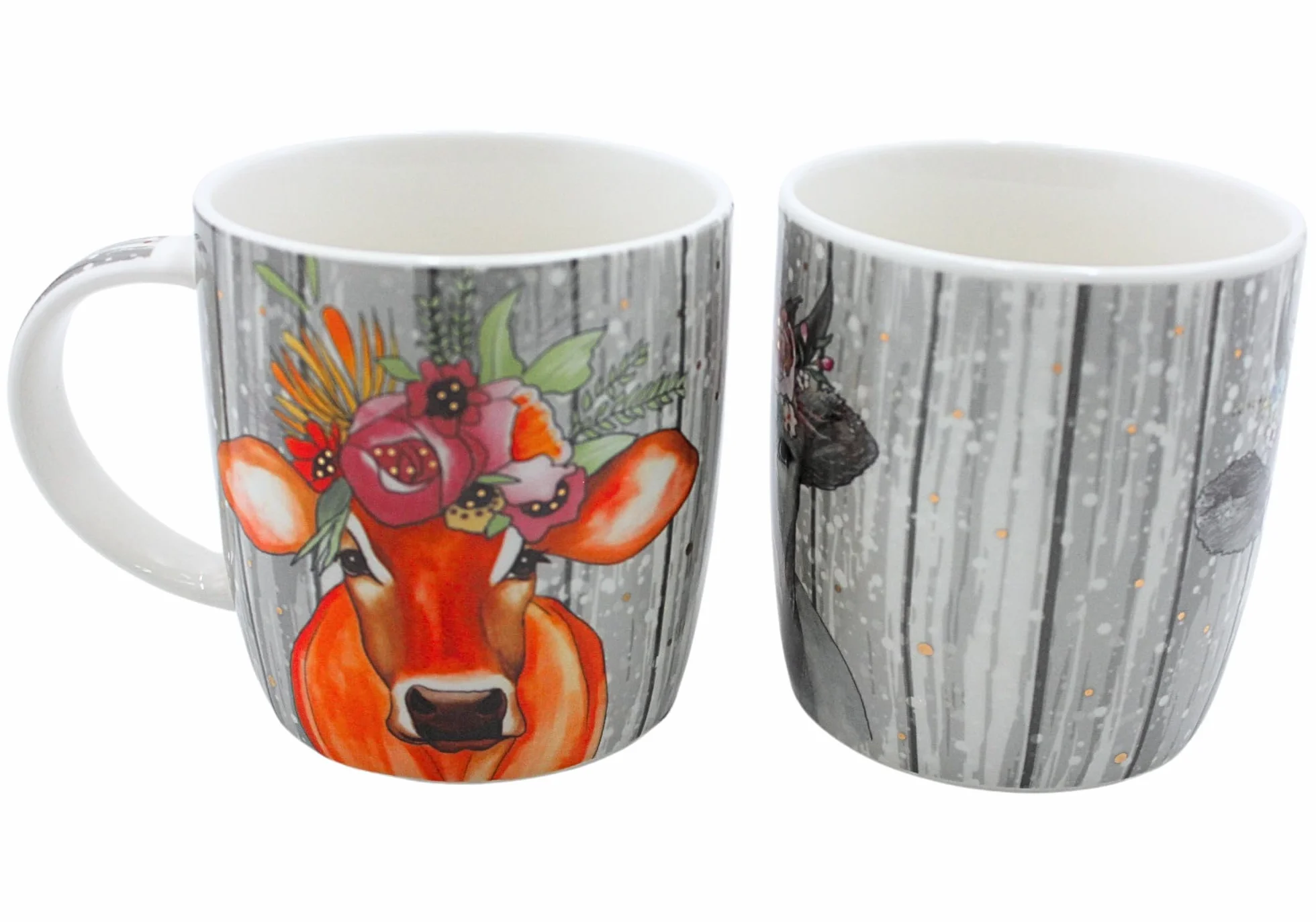 Dekohelden24 Zestaw 2 kubków do kawy filiżanka do kawy z porcelany - motyw: krowa z nakryciem głowy - wymiary wys./Ø: 12 x 9 cm, pojemność 300 ml,