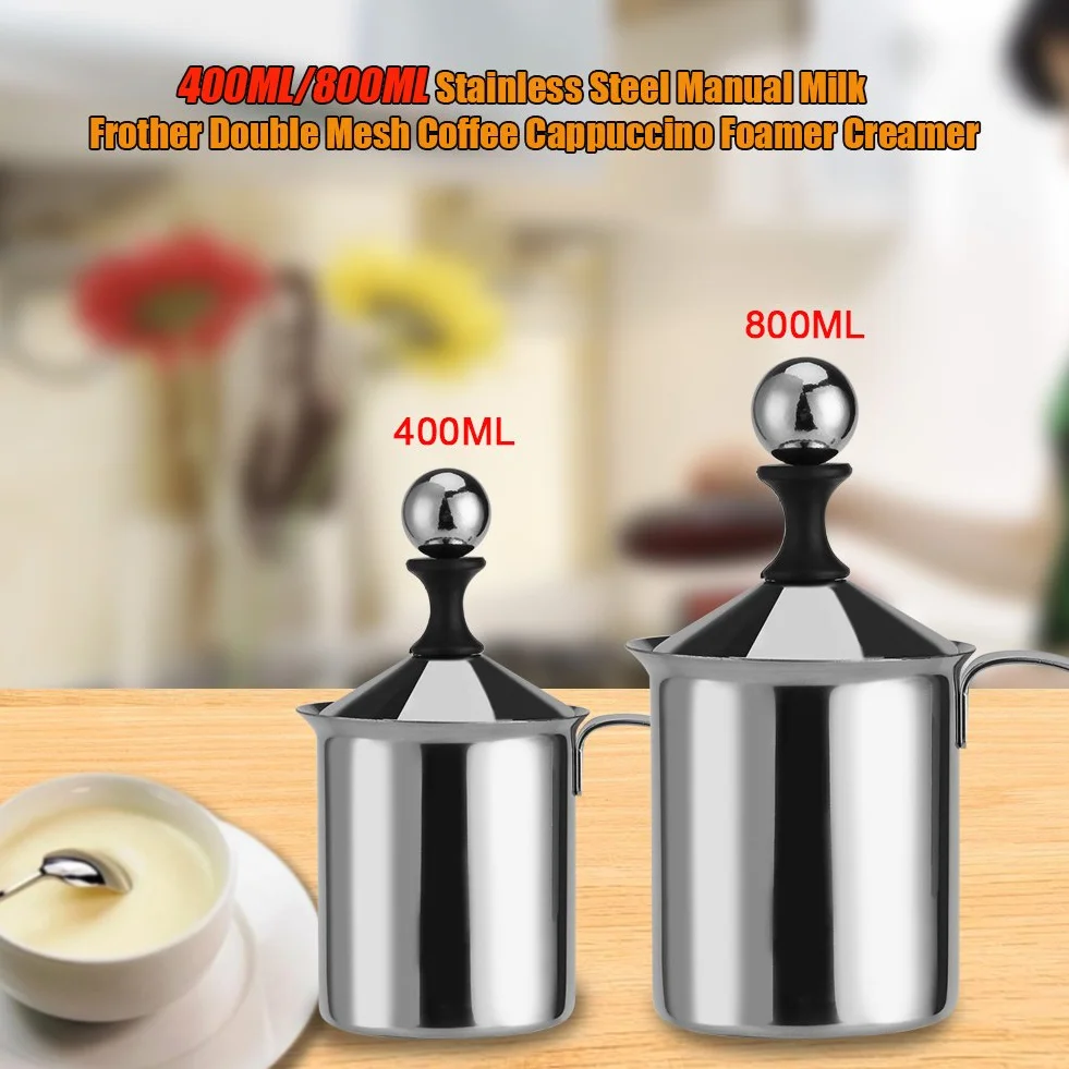 Ręczny spieniacz do mleka ze stali nierdzewnej Podwójna siatka do kawy Cappuccino Spieniacz do śmietanki Ręczny spieniacz do mleka 400 ml / 800 ml (400 ml)
