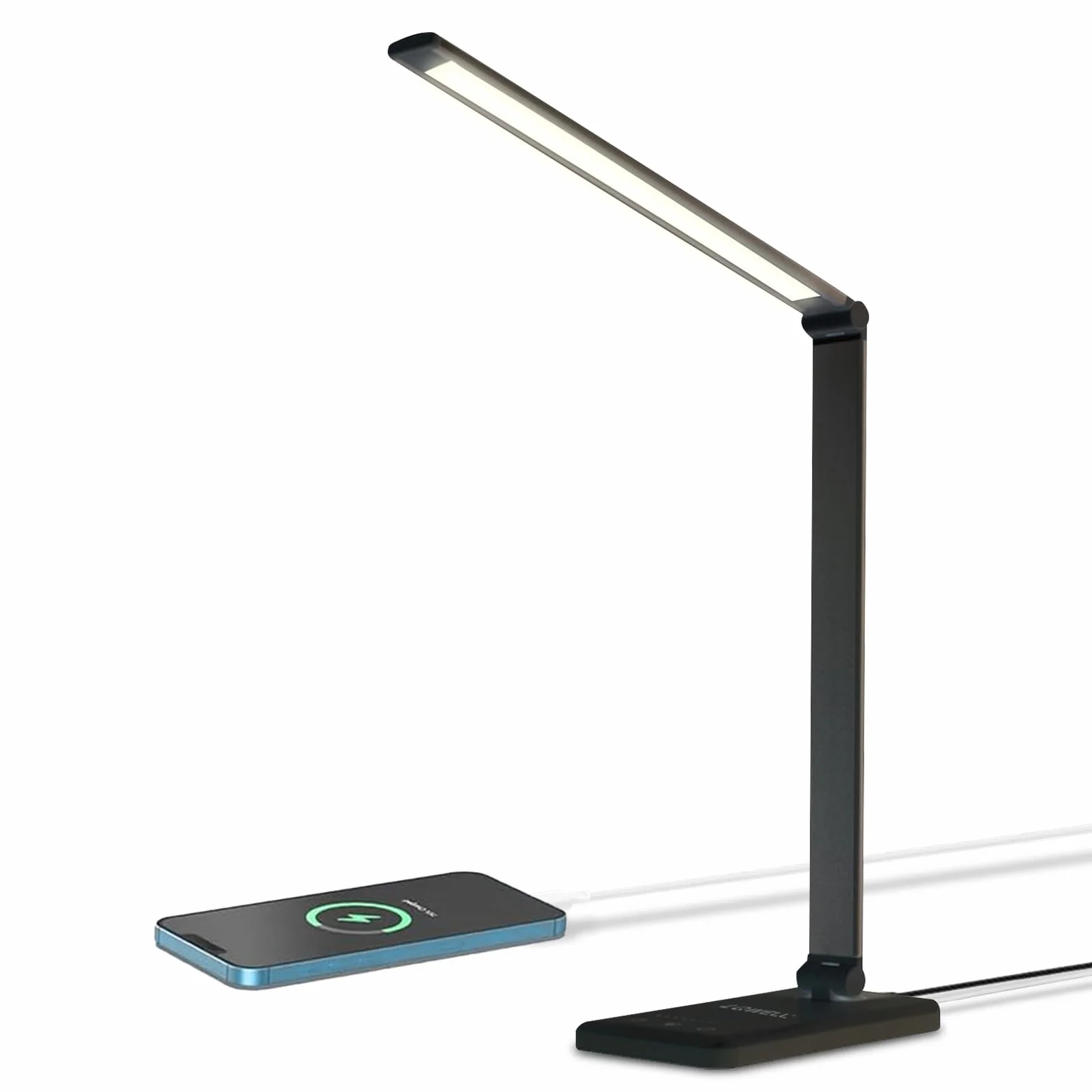 LQWELL® Lampa biurkowa LED o zmiennej intensywności, 5 kolorów, 10 poziomów jasności, przyjazna dla oczu lampka nocna, ładowanie USB, sterowanie dotykowe i funkcja pamięci biurowej