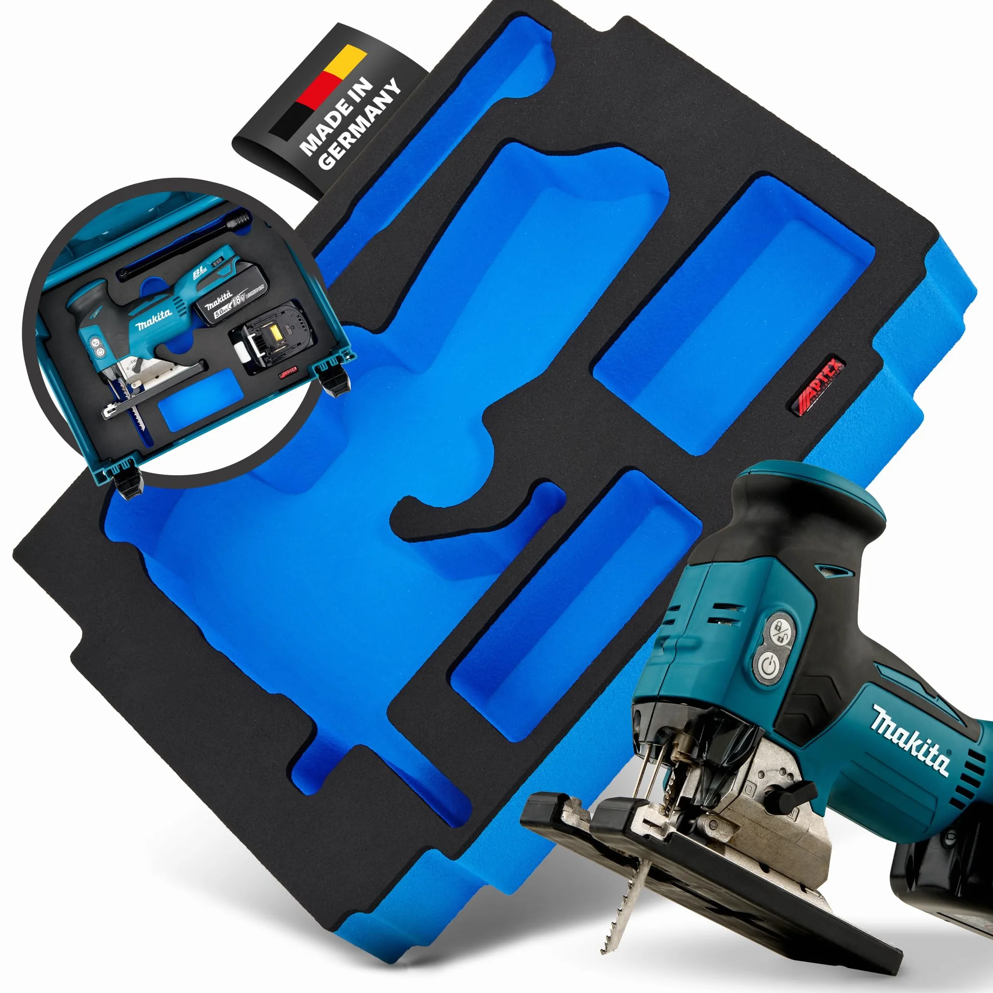 𝖠𝖯𝖳𝖤𝖷 Schaumeinlage passend für Makita Akku- Pendelhubstichsäge DJV 181 für MakPac Gr. 2-3