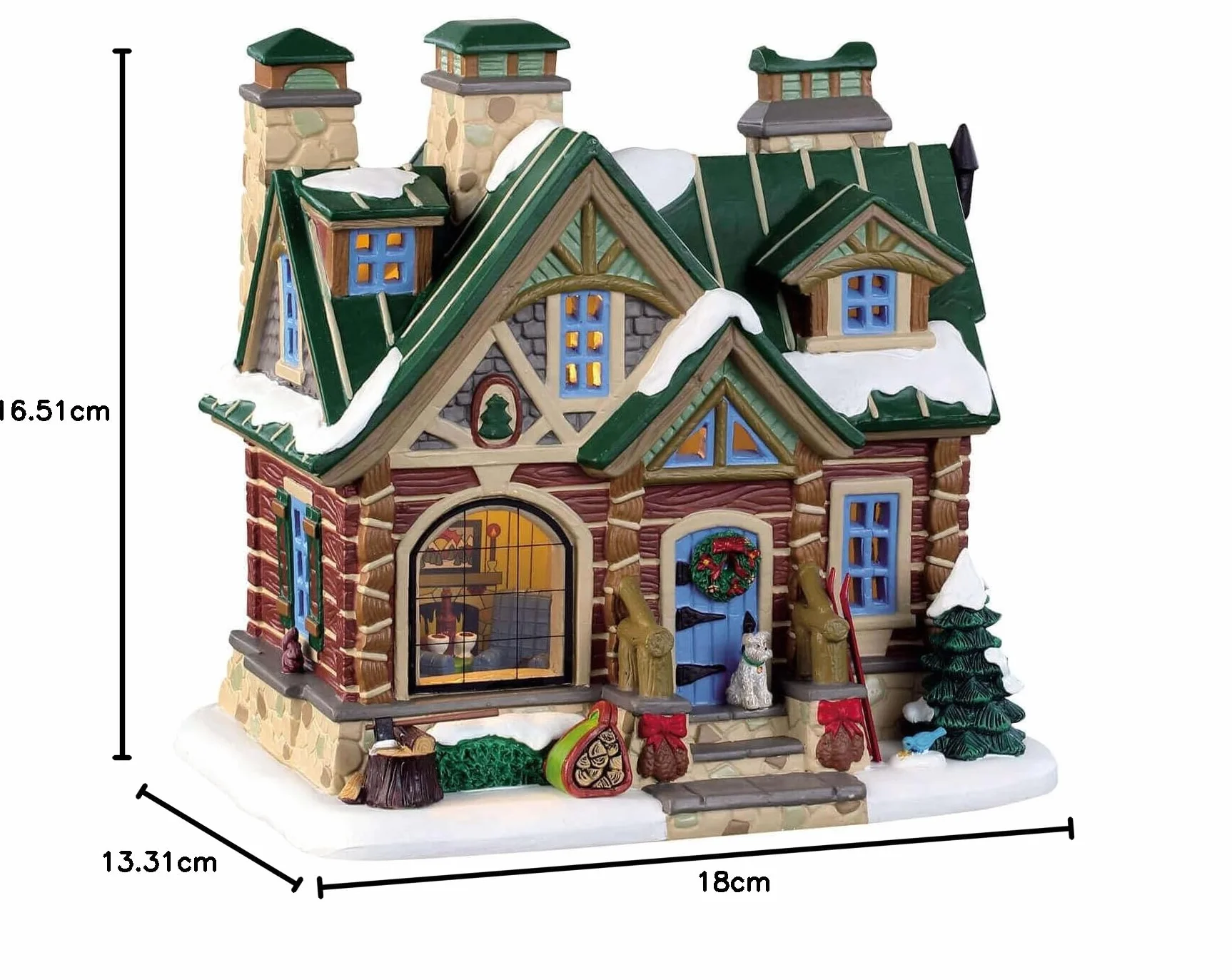 Lemax 95474 - Pine Peak Retreat - Nowość 2019 - Porcelanowe domy ze sceną wewnętrzną - Christmas Village - podświetlany i zasilany bateriami