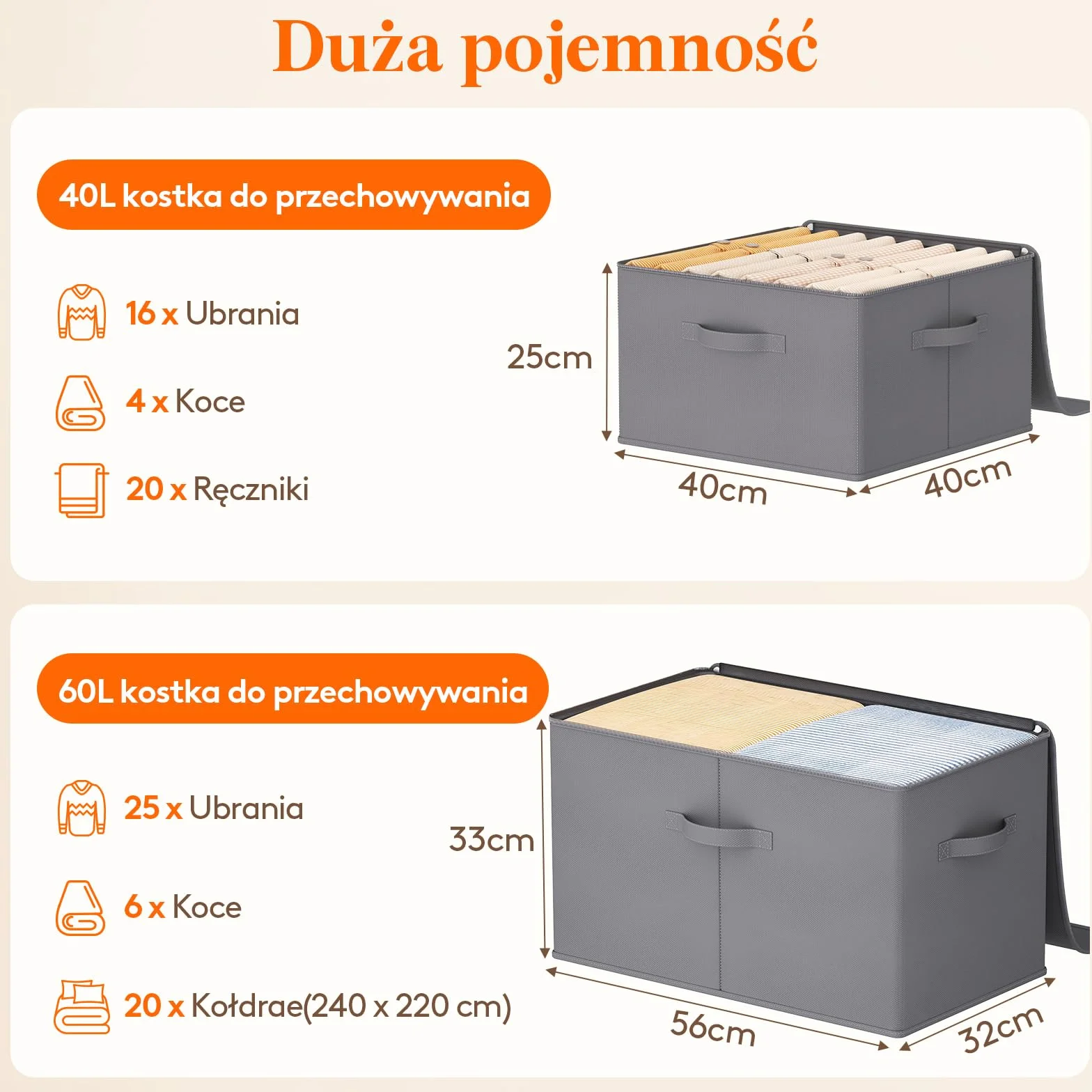 Lifewit Zestaw 3 pudełek do przechowywania tkanin, pudełko do przechowywania z pokrywką, szafa na zamek błyskawiczny, organizer do szafy 40×40×25cm na ubrania, koc, zabawki, szary