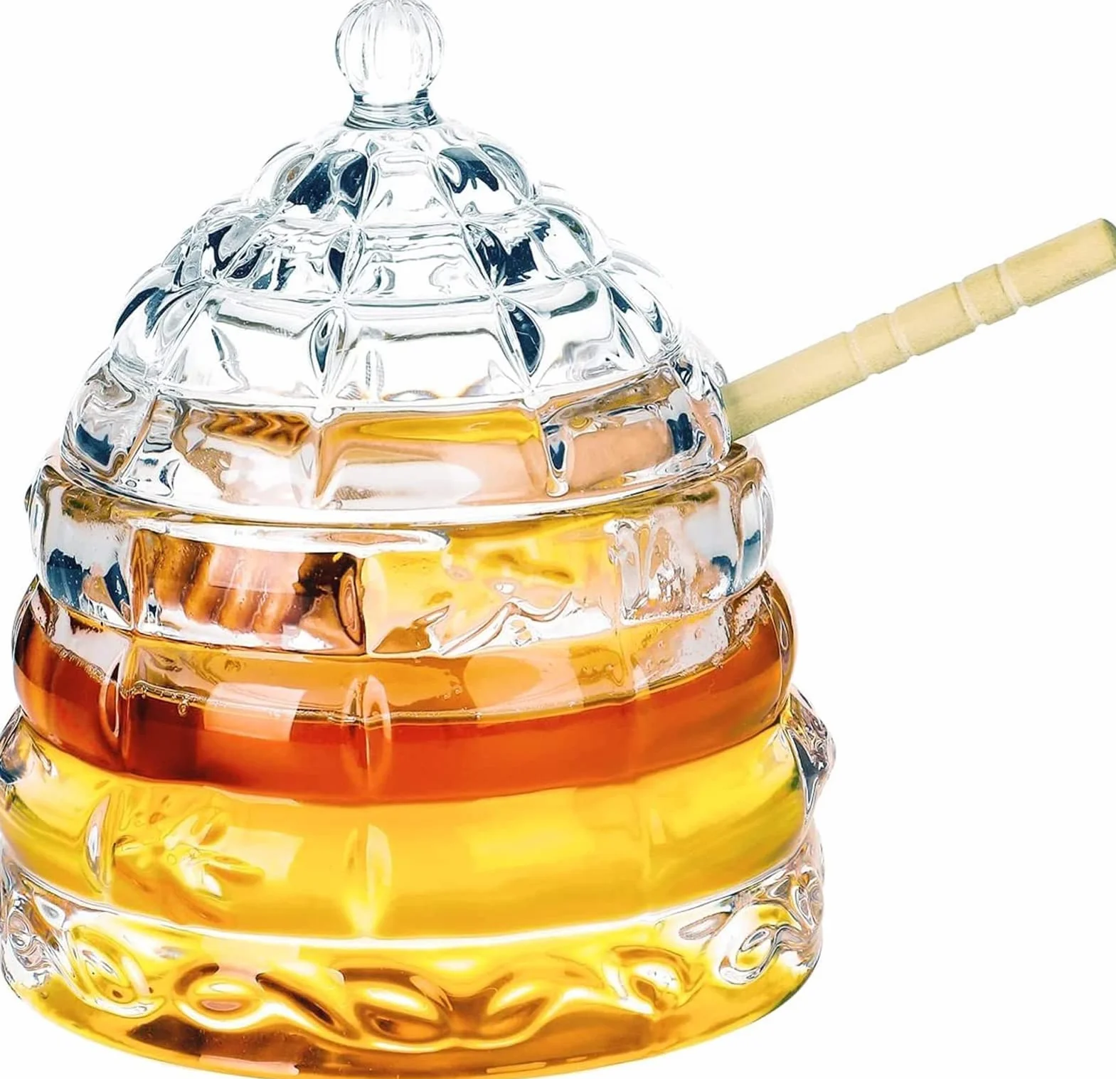 Kryształowo przezroczysty szklany słoik na miód z łyżką i pokrywką, 325 ml doniczka na miód do blatu lub dekoracji stołu