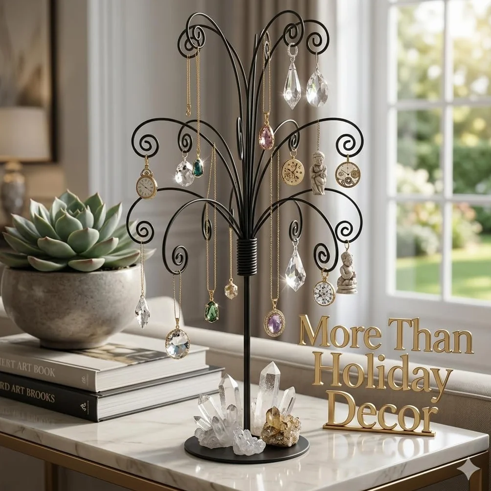 HOHIYA Ozdoba drzewo stojak stojak wieszak 50 cm hak druciany wiszący metal na Boże Narodzenie Swarovski kryształowe szkło dekoracje prezent Tajwan wykonany czarny