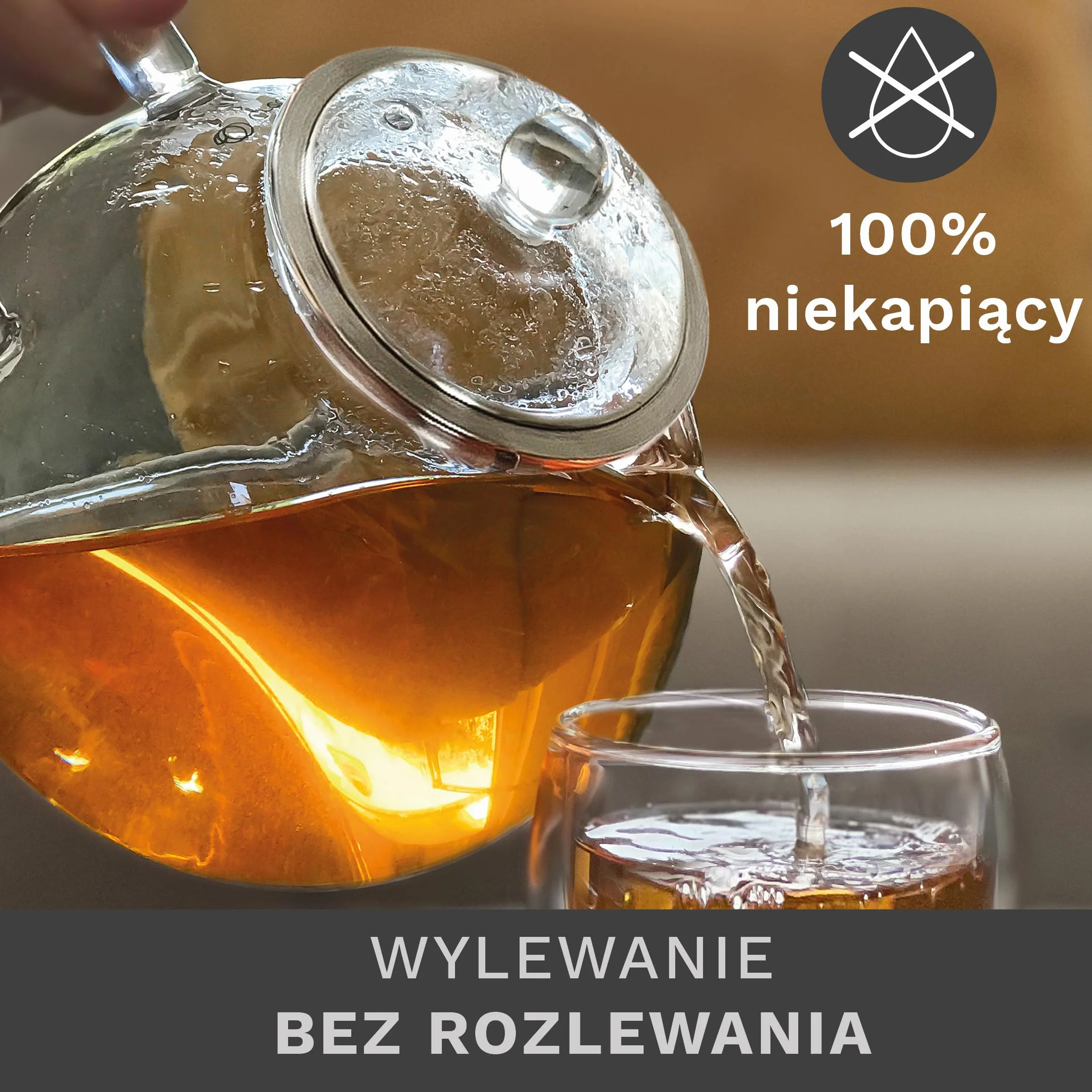 Creano czajniczek szklany 1,3l, 3-częściowy szklany czajniczek z wbudowanym durszlakiem ze stali nierdzewnej i szklaną pokrywką, idealny do przygotowywania luźnych herbat, zapobiegających kapaniu,