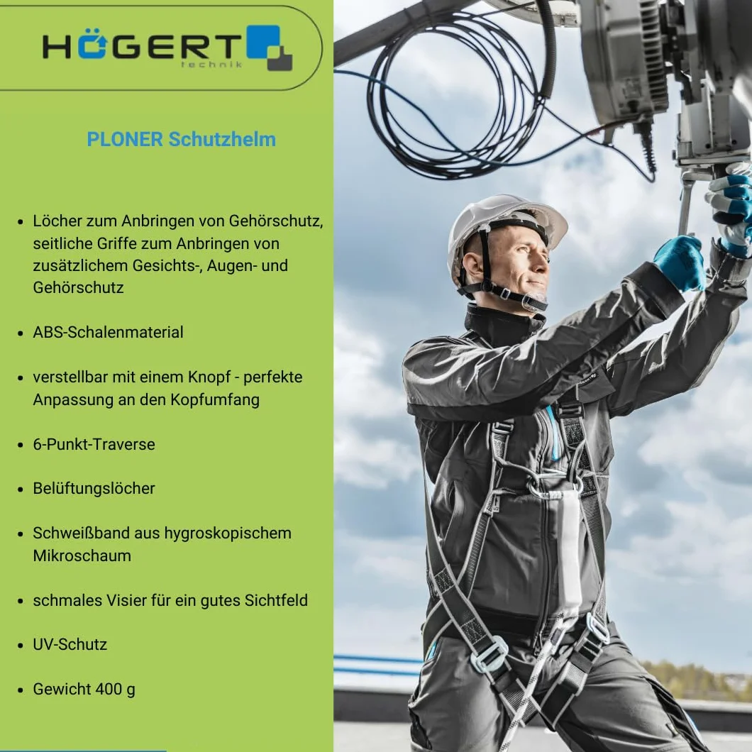 Högert Technik - PLONER kask ochronny, żółty, uniwersalny, kask budowlany | EN 397 | regulowany za pomocą jednego przycisku | otwory wentylacyjne | opaska przeciwpotowa | ochrona przed promieniowaniem