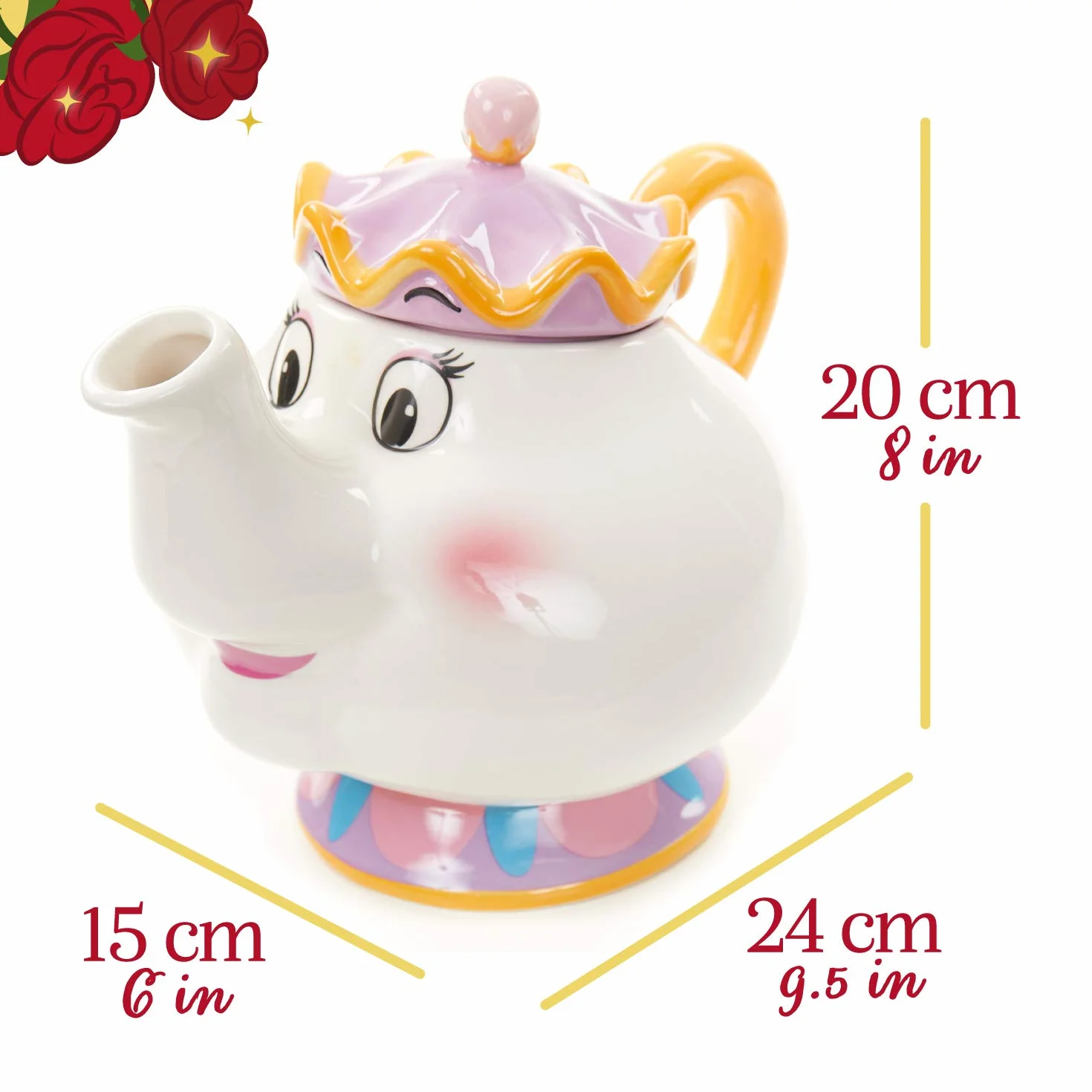 Paladone Mrs Potts Tea Pot ceramiczny dzbanek do herbaty, oficjalnie licencjonowany produkt "Piękna i Bestia", 24 x 17 x 20 cm
