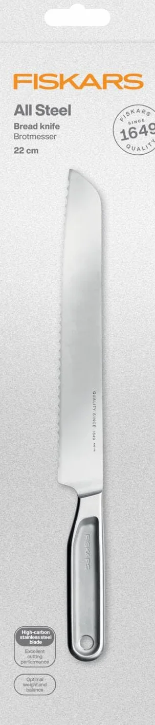 Fiskars Nóż do chleba All Steel, długość całkowita: 34,8 cm, japońska twarda stal Aichi, 1062883