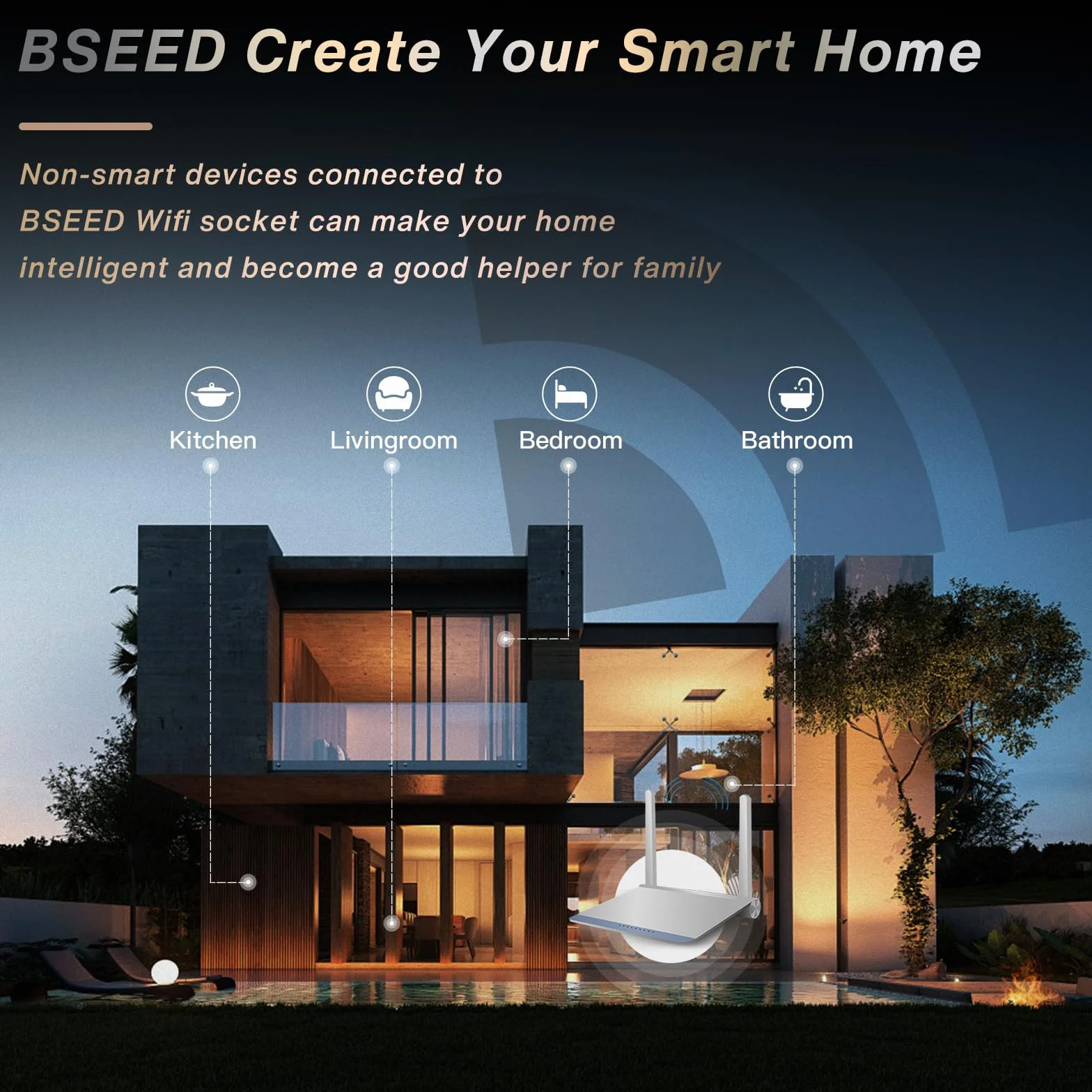 BSEED Schuko gniazdko elektryczne WiFi, podtynkowe, z monitorowaniem energii, 16 A, Smart Alexa, sterowanie aplikacją, pomiar zużycia prądu, harmonogramy, timer, tylko 2,4 GHz, czarne