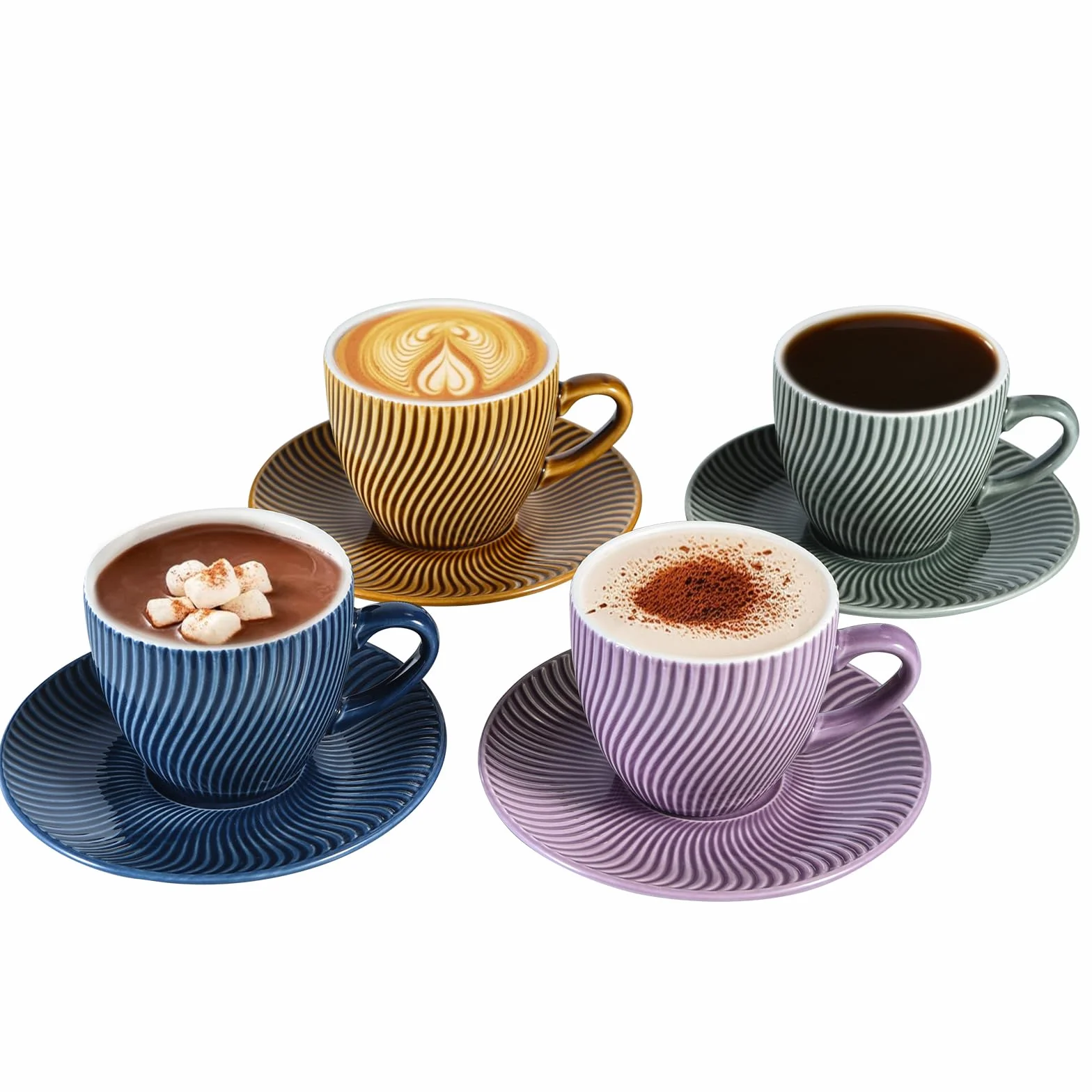 Yundu Zestaw Filiżanek Ceramicznych 228 ml 4 Sztuki do Kawy Cappuccino Espresso Herbaty