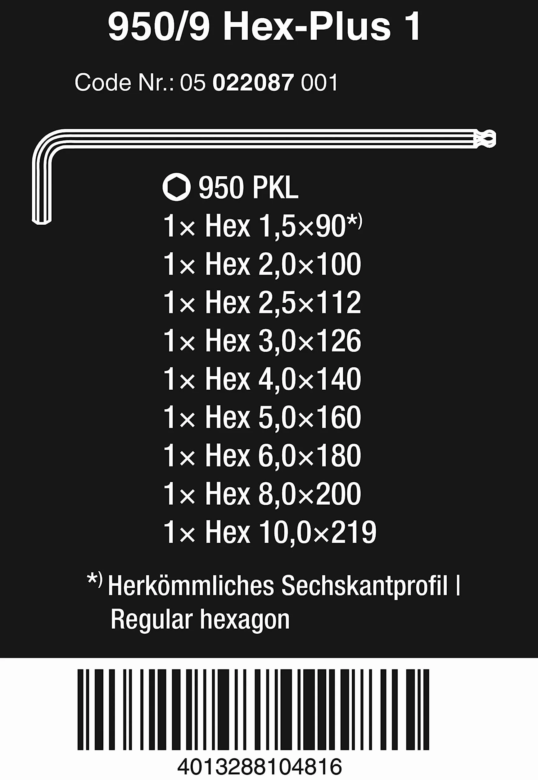 Wera 950/9 Hex-Plus 1 Klucze Imbusowe, Czarny/Srebrny, 24 x 18,01 x 6,5 cm; 200,03 g, 9 Elementów