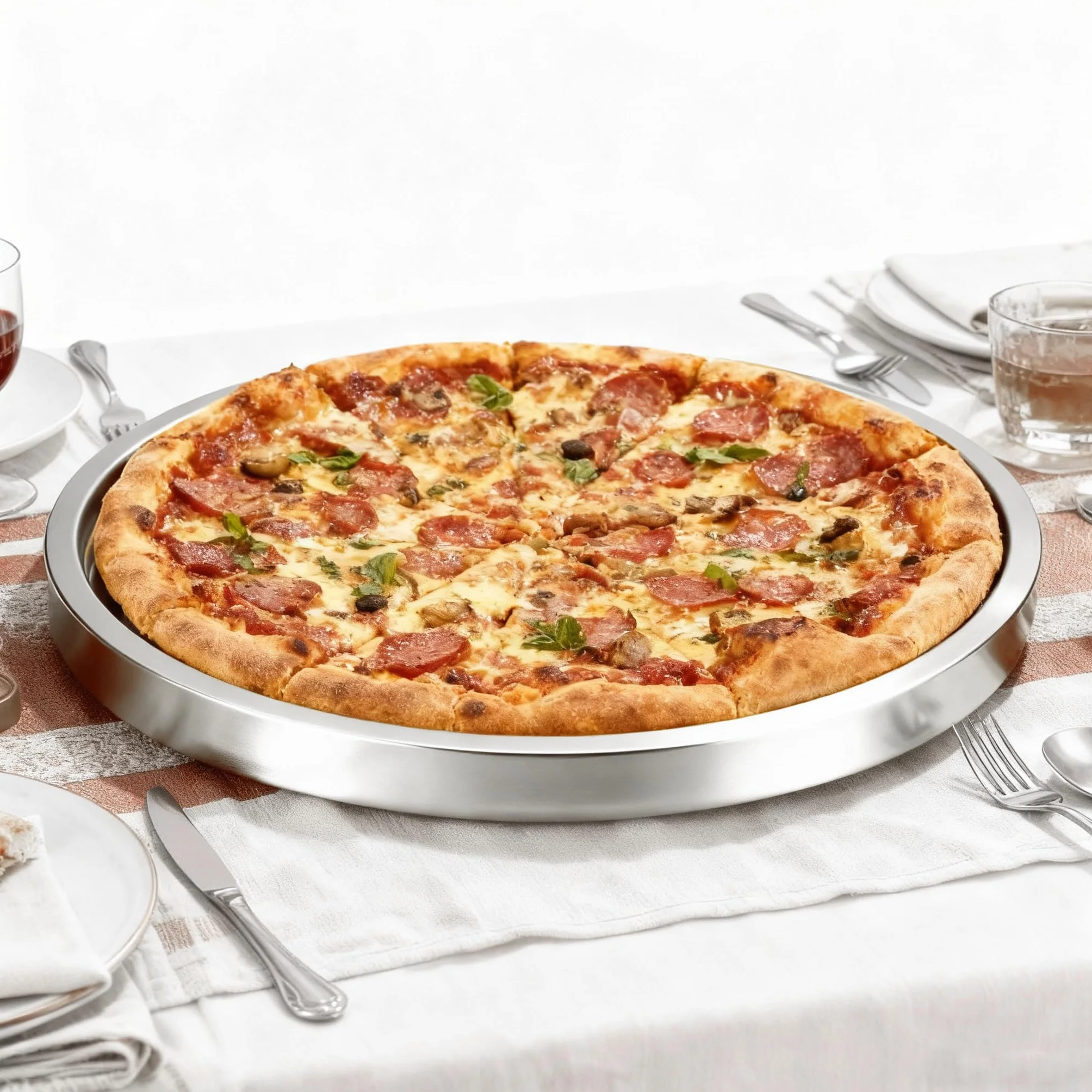Taca do serwowania 32 cm, podwójne ścianki ze stali nierdzewnej, zabezpieczona przed matowieniem, srebrna taca, nadaje się dla rodzin lub restauracji