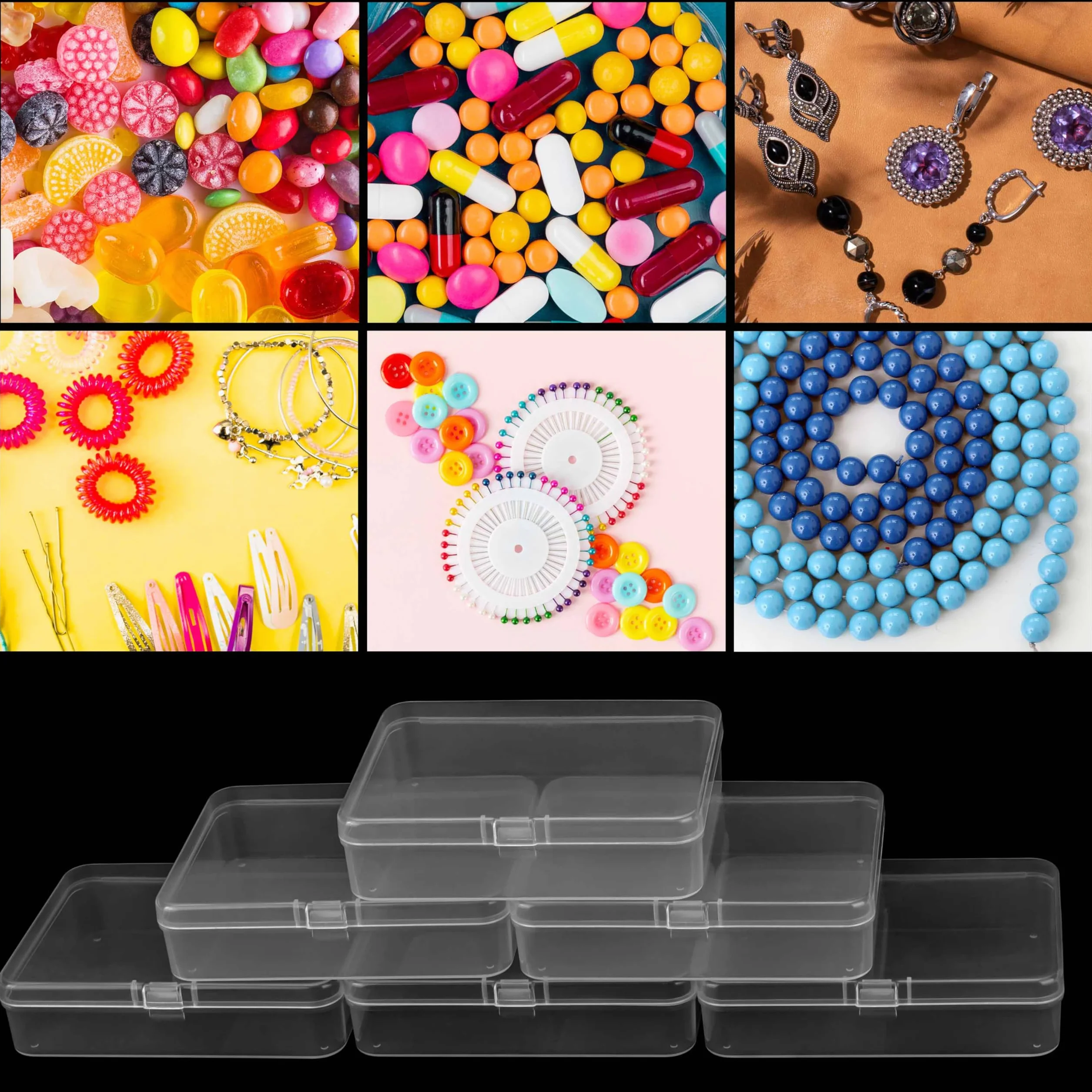 BELLE VOUS 12 małych przezroczystych plastikowych pojemników do przechowywania z pokrywą na zawiasach, 11,2 x 8,3 x 2,8 cm, mini pudełka na tabletki, koraliki, biżuterię i artykuły rzemieślnicze