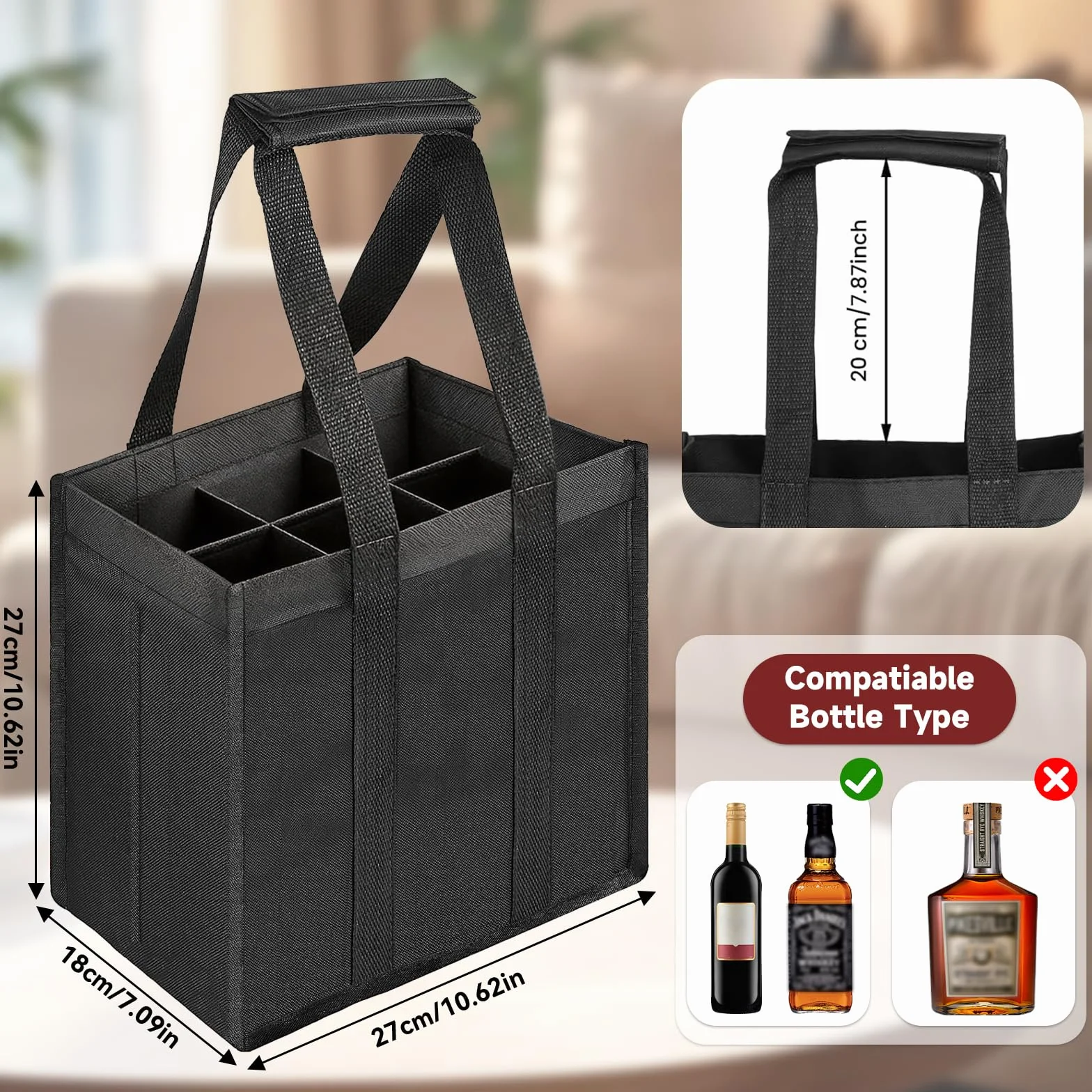 Torebka męska piwo, torba na butelki 1,5 l, filcowy uchwyt na butelki Con ASA Plegable Con Separadores, na prezenty dla mężczyzn, piwo prezenty dla mężczyzn, czarny-6, Torba podróżna z uchwytem