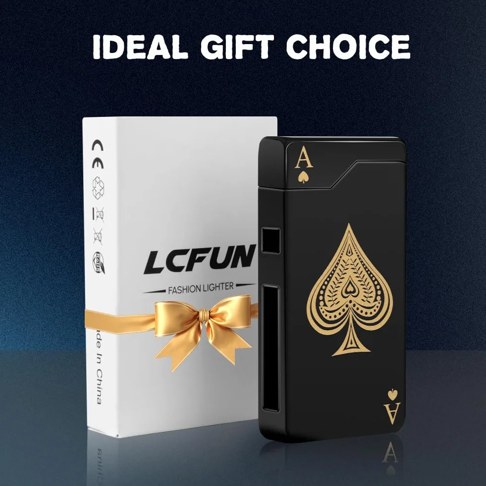 LcFun Prezenty dla mężczyzn, na Boże Narodzenie, zapalniczka elektryczna, ze wskaźnikiem baterii, łuk świetlny, ładowana przez USB C, wiatroszczelna, zapalniczka plazmowa (czarna Ace)