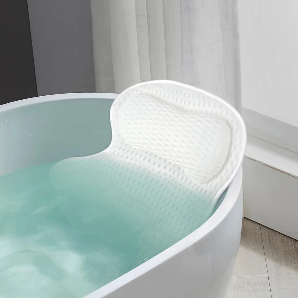 Flintronic Poduszka do kąpieli, luksusowa poduszka do wanny 4D na głowę, szyję, ramiona i plecy, ergonomiczna, oddychająca siatkowa poduszka do wanny SPA z 6 mocnymi przyssawkami, pasuje do wszystkich