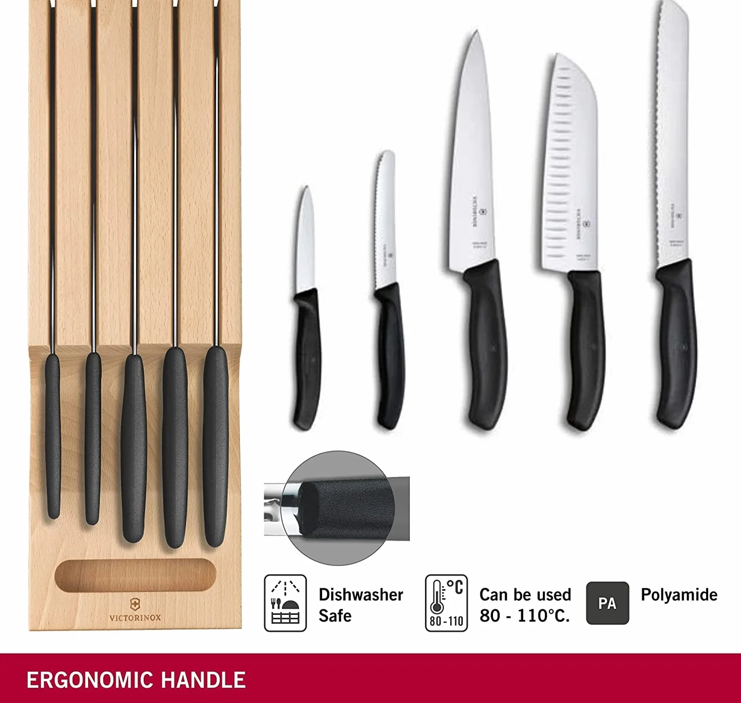 Victorinox, 6.7143.5, Storage + Cutting Boards, Schubladen-Messerhalter, robuster Kunststoff-Griff, Mandel-Beige, Made in Switzerland,