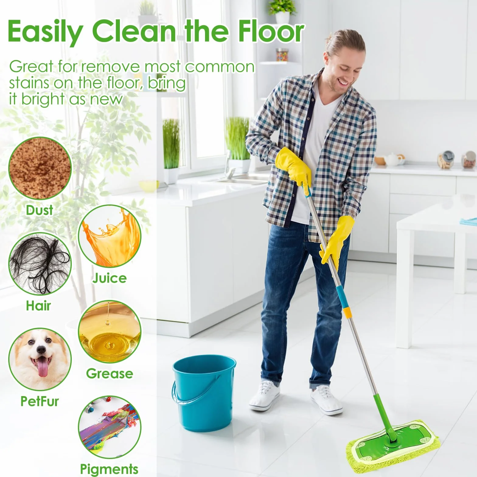6 suchych ściereczek podłogowych, wilgotne ściereczki do podłogi do Swiffer Sweeper mopa, wielokrotnego użytku, zmywalne podkładki z mikrofibry do czyszczenia twardych podłóg, zielonych