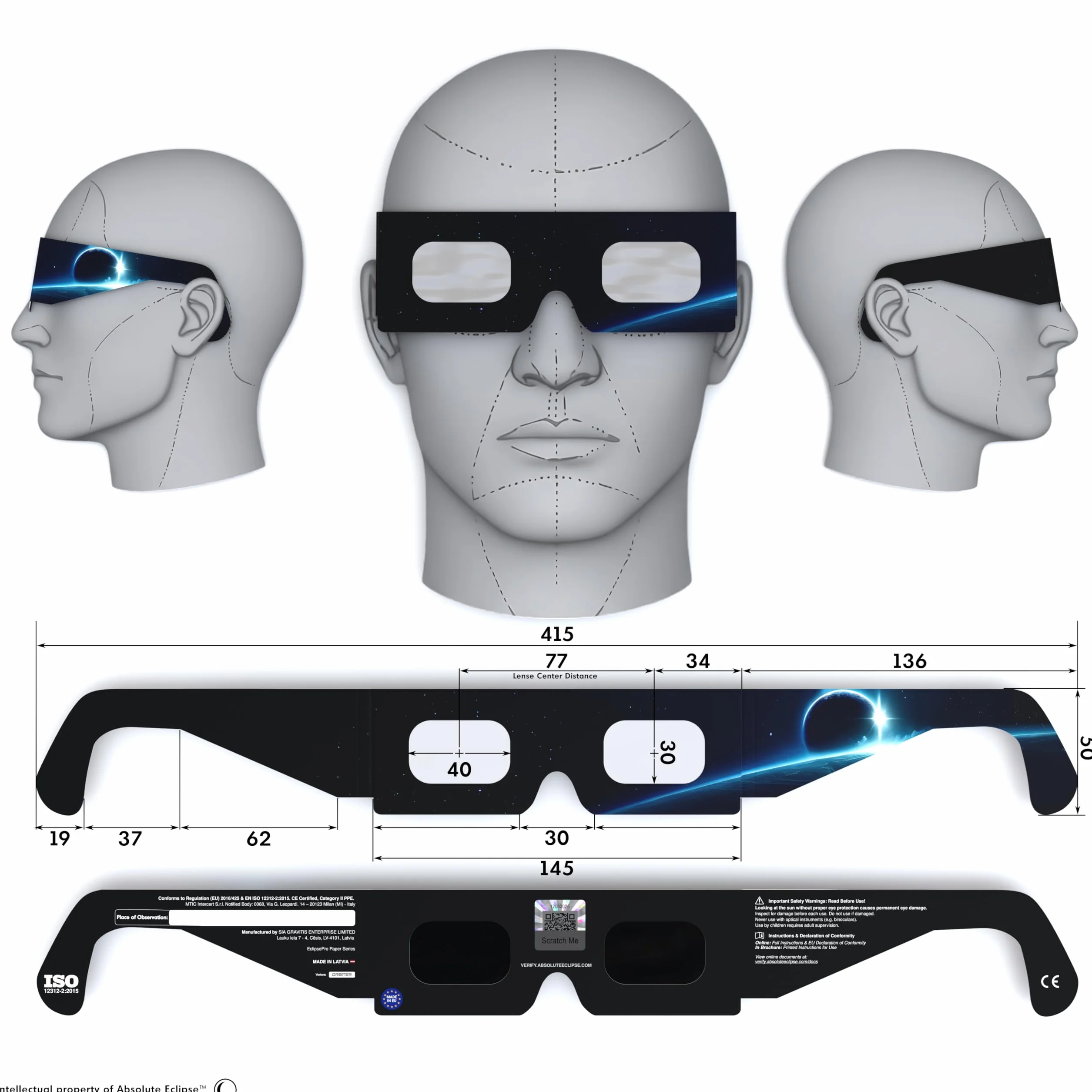 Absolute Eclipse Orbiter Solar Eclipse okulary hurtowe – testowane przez ISO 12312-2 i certyfikat CE – zalecany przez AAS producent UE – 2026 Eclipse Europe