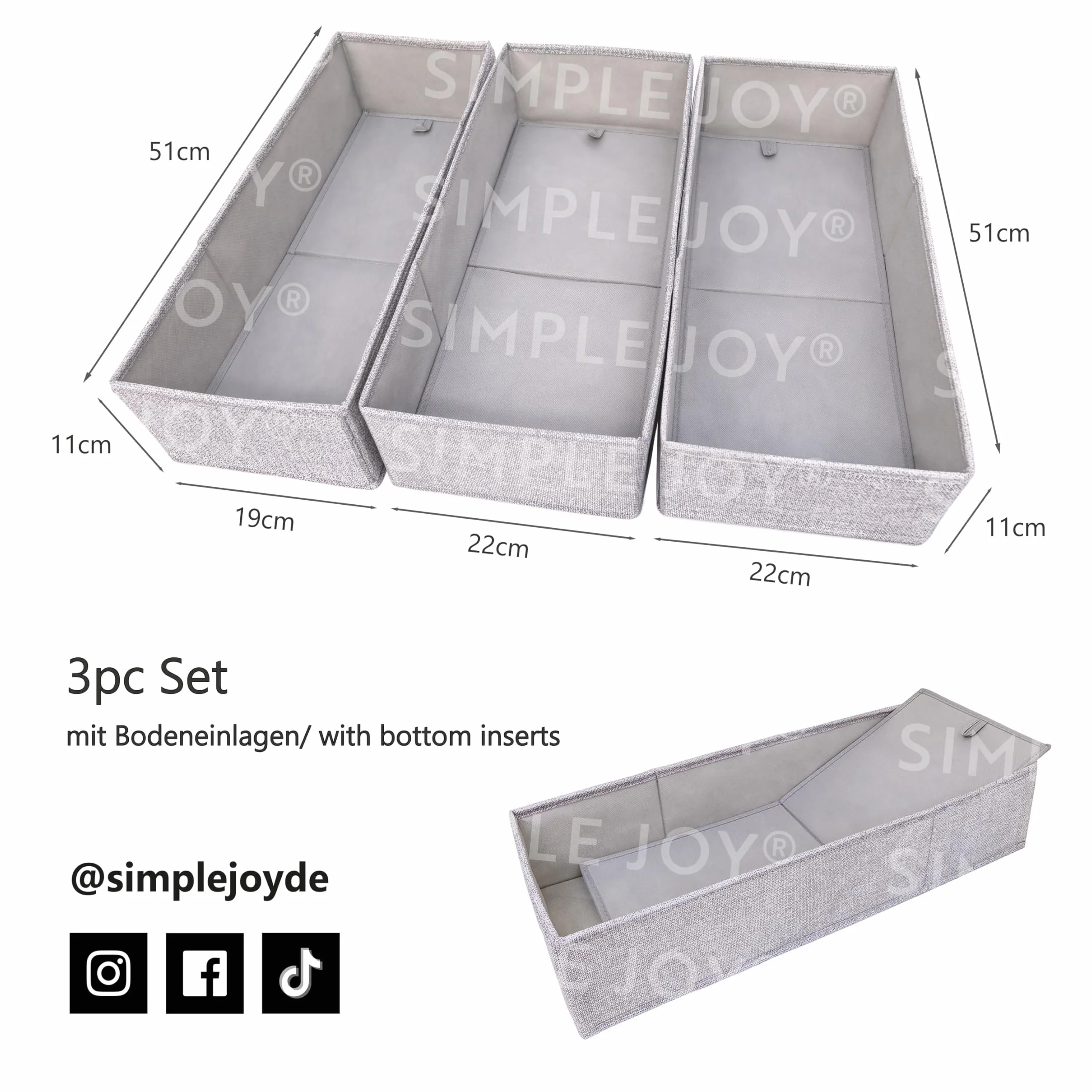 Simple Joy Organizer PAX75 3 przegródki Zestaw 3 szt Organizer do szuflad kompatybilne z Ikea