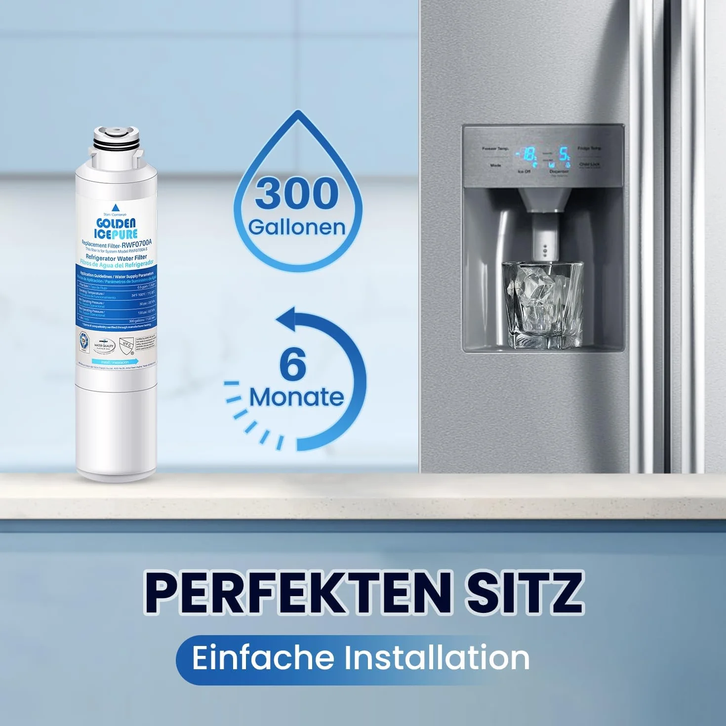 GOLDEN ICEPURE Filtr wody do lodówki Kompatybilny z Samsung DA29–00020B, DA29–00020 A, haf-cin/EXP, 46–9101 biały, 3 sztuki
