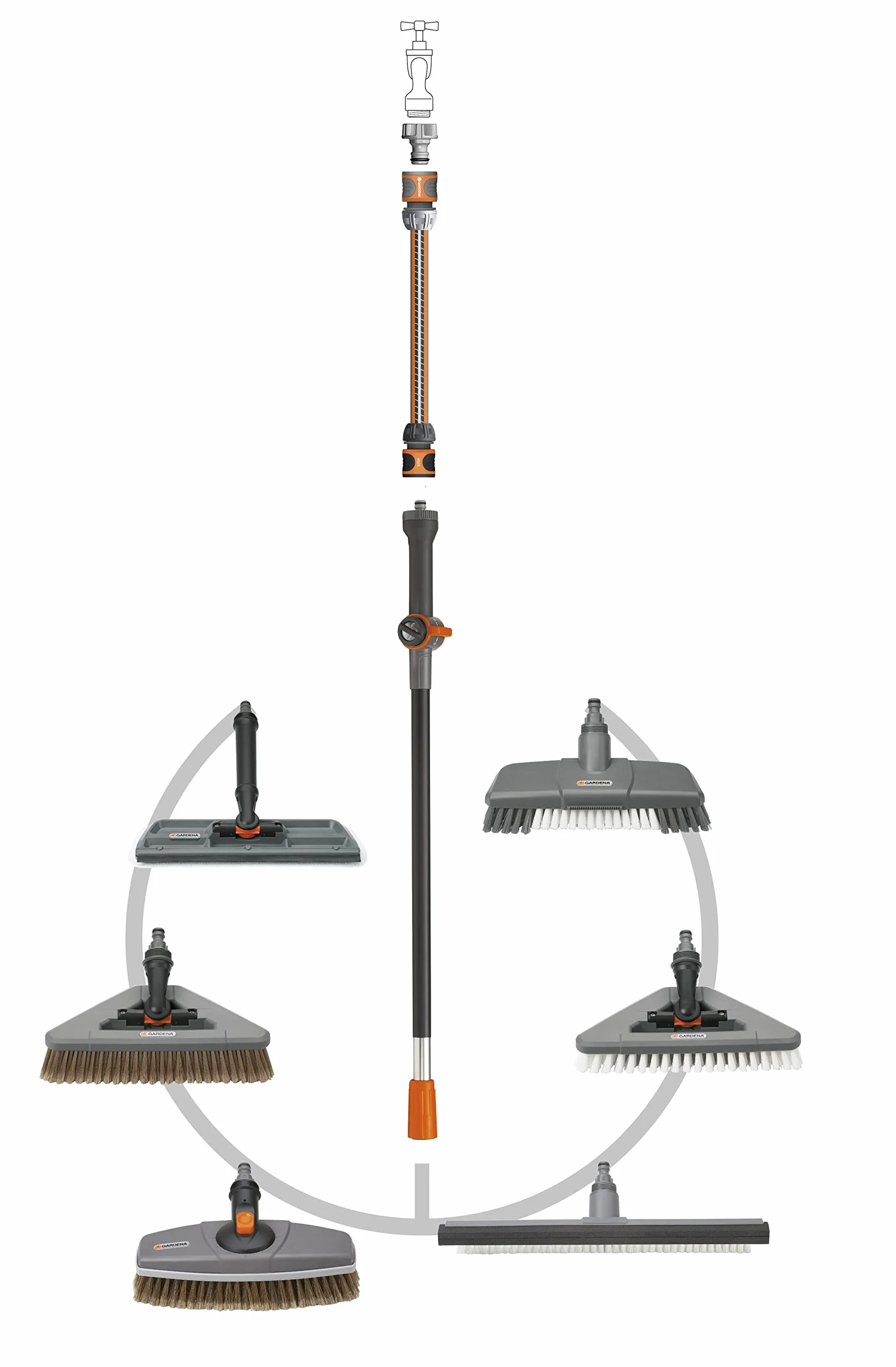 Gardena myjka do okien ze ściągaczką: przepływowa myjka do okien ze ściągaczką do urządzeń Cleansystem, z uniwersalną ściereczką z mikrofibry (5564-20)