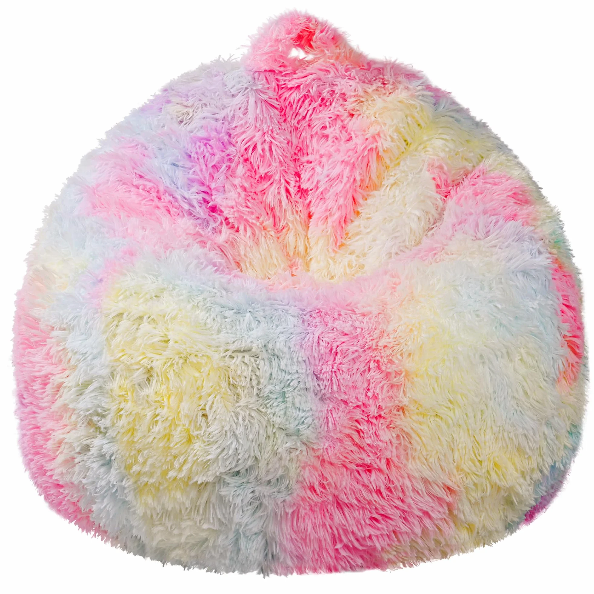 Tęczowy kudłaty pokrowiec na krzesło worek fasoli ze sztucznego futra (bez wypełnienia) – przechowywanie pluszowych zwierząt dla dzieci – puszysty tie-dye miękki organizer na zabawki – pralny