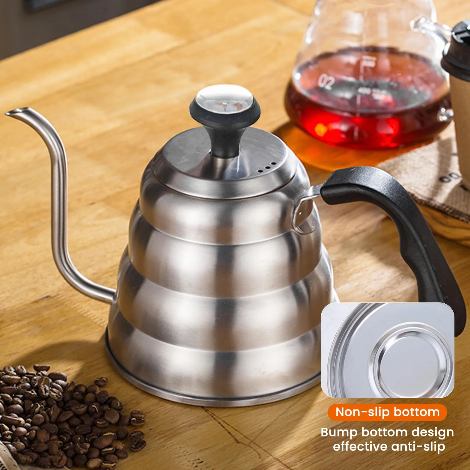 Czajnik typu łabędzia szyja: 1200 ml / 40 oz ze stali nierdzewnej, dzbanek do kawy, czajnik z termometrem, do wszystkich typów kuchenek, trwały, łatwy do czyszczenia