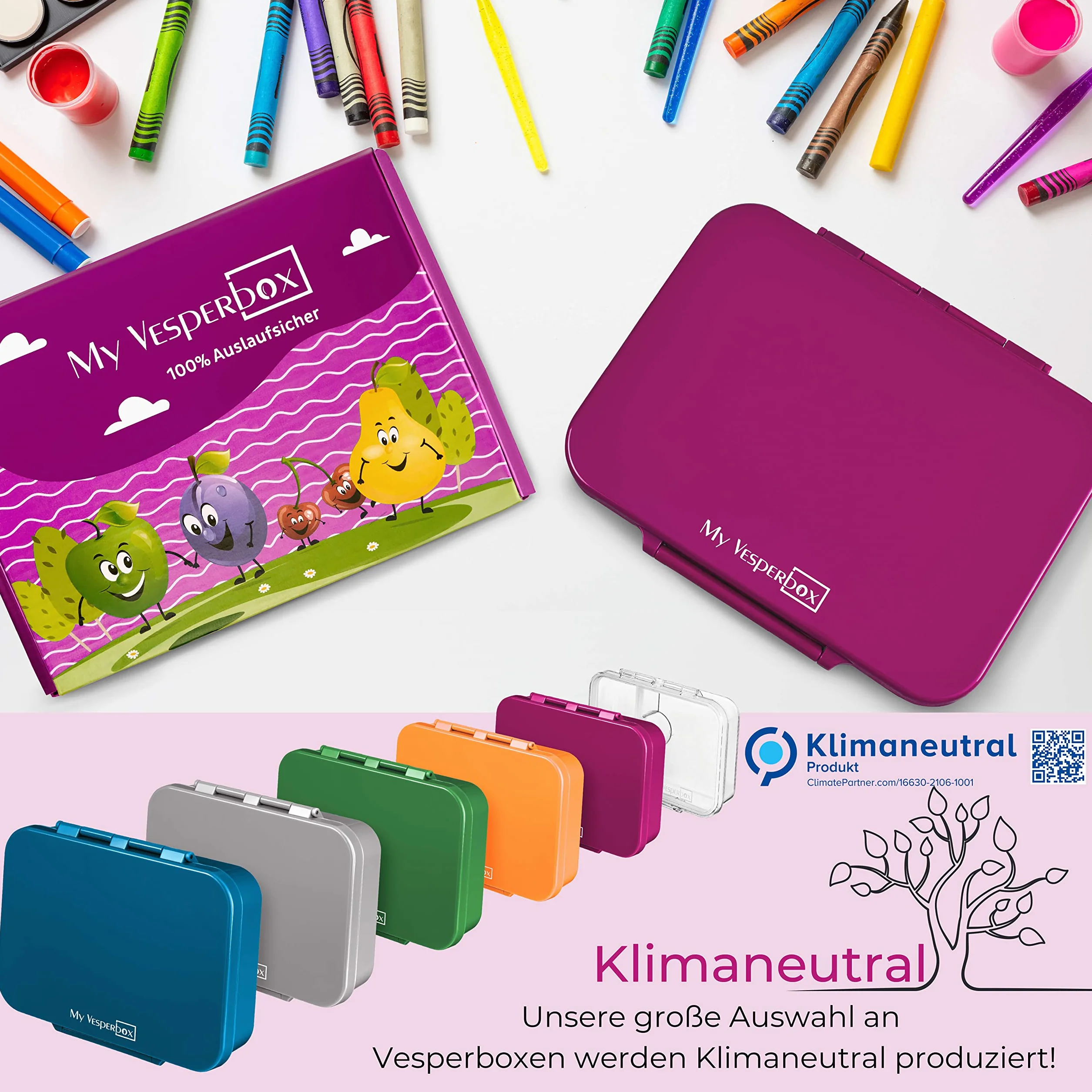 My Vesperbox Bia - Bento Box dla dzieci - nowość - wzmocnione zamknięcia - szczelne i wolne od BPA - bardzo wytrzymałe - pudełko na lunch - idealne do przedszkola i szkoły (fioletowe)