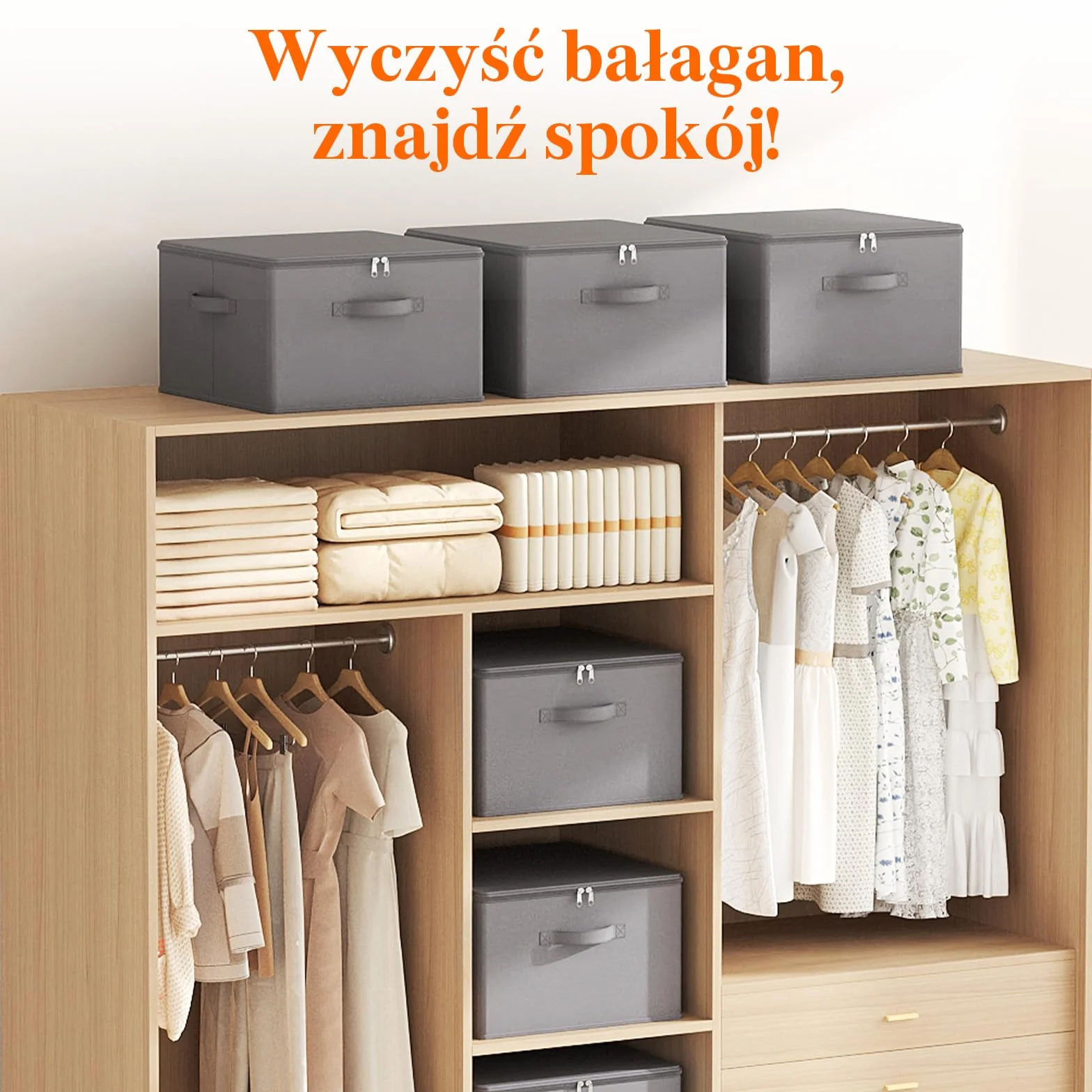 Lifewit Zestaw 3 pudełek do przechowywania tkanin, pudełko do przechowywania z pokrywką, szafa na zamek błyskawiczny, organizer do szafy 40×40×25cm na ubrania, koc, zabawki, szary