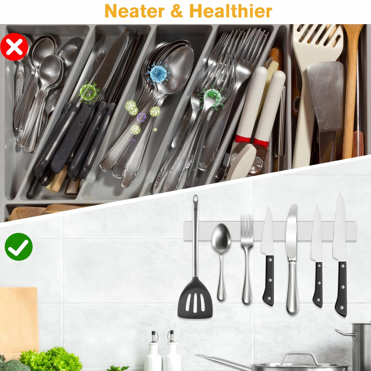 Magnetyczny Uchwyt na Noże 40 cm Samoprzylepny Organizer Kuchenny