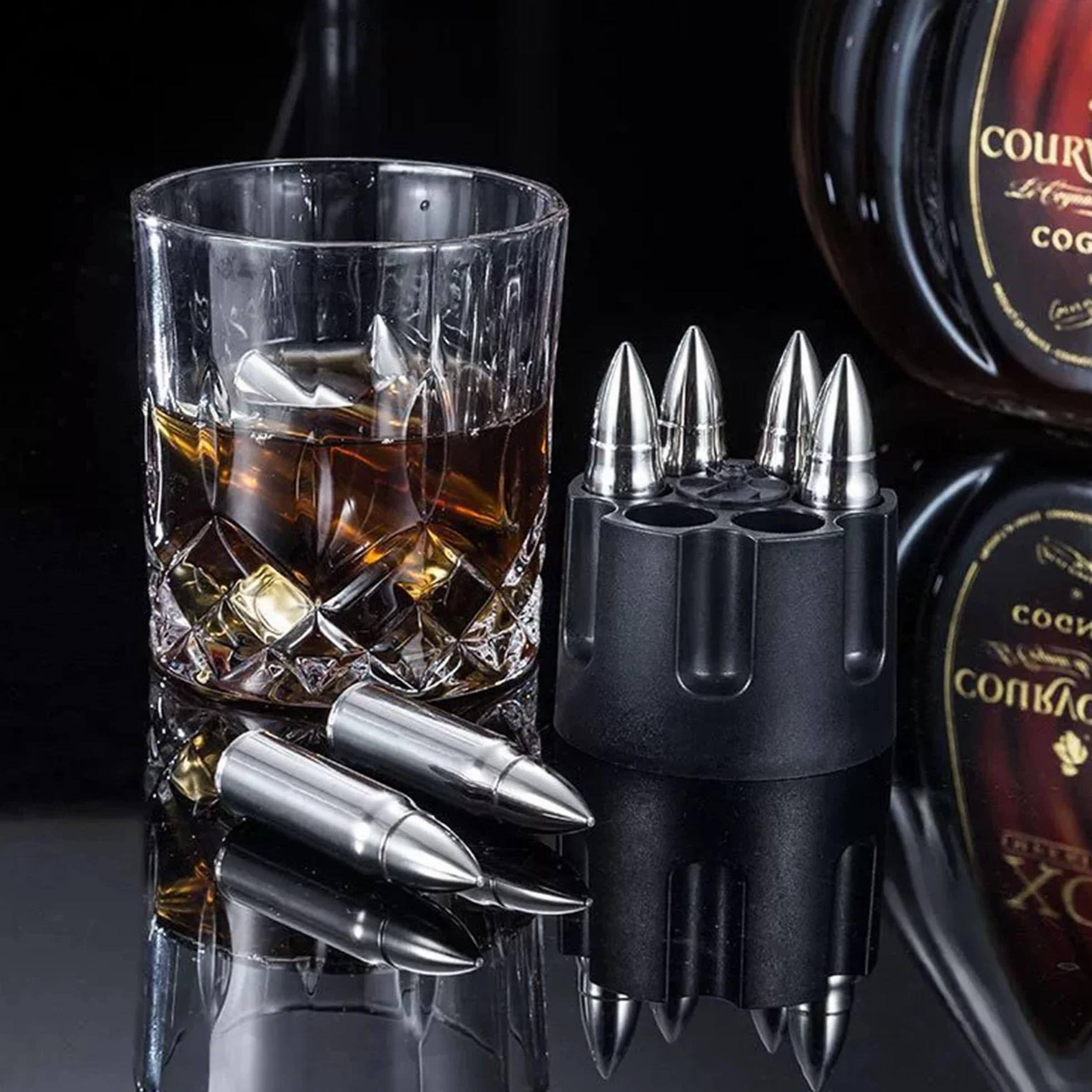 YUEMING Zestaw kamieni do whisky 6 kamieni 1 szczypce kostki lodu wielokrotnego użytku